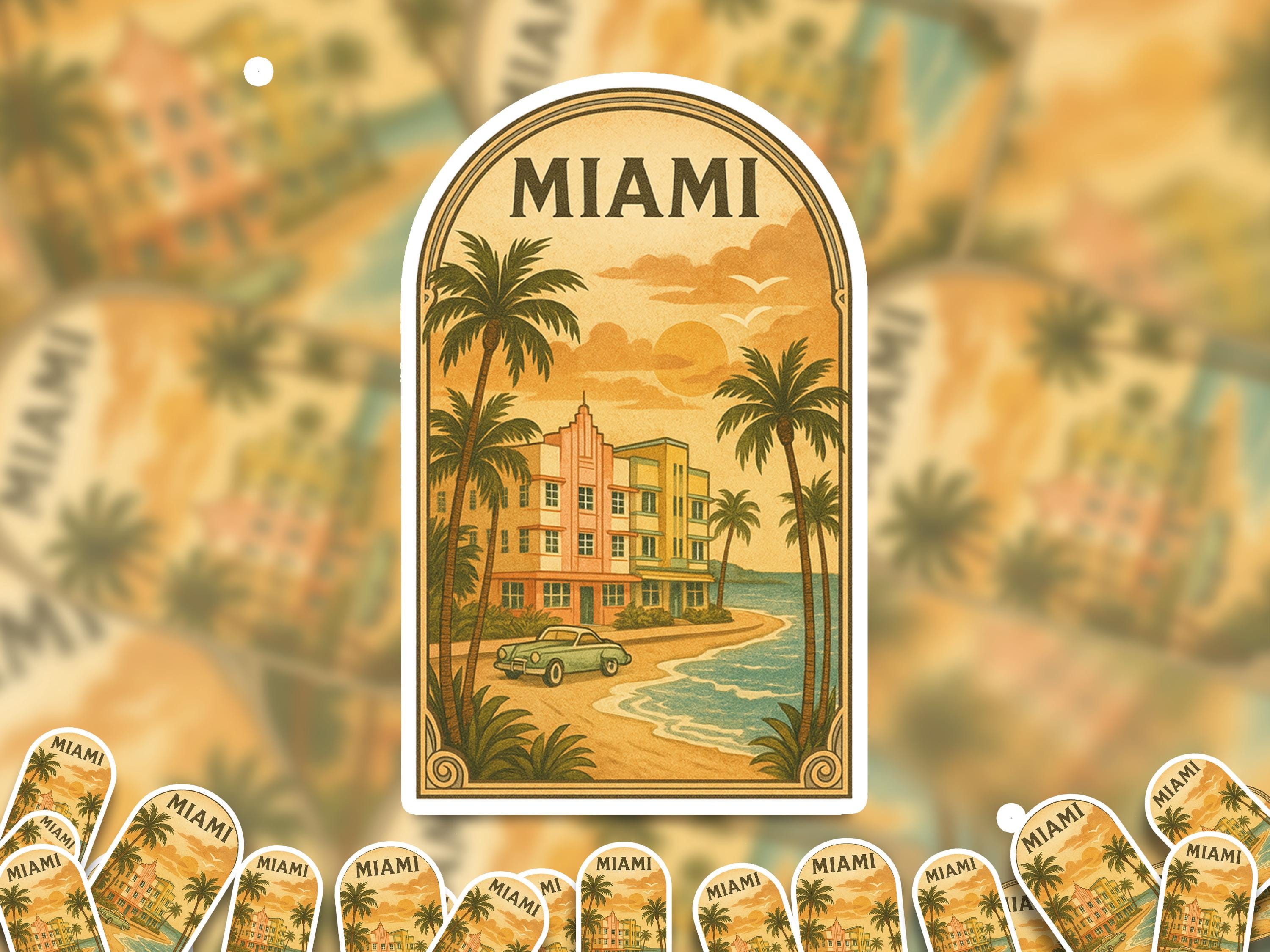 Miami Florida Sticker, Vintage City Vinyl Decal, Retro Travel Lover Collection, Journal Scrapbook
