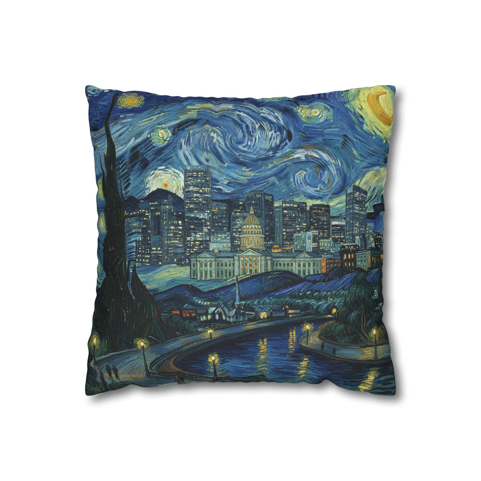 Denver Colorado Pillowcase Starry Night, Van Gogh Throw Pillow Canvas Home Decor Gift