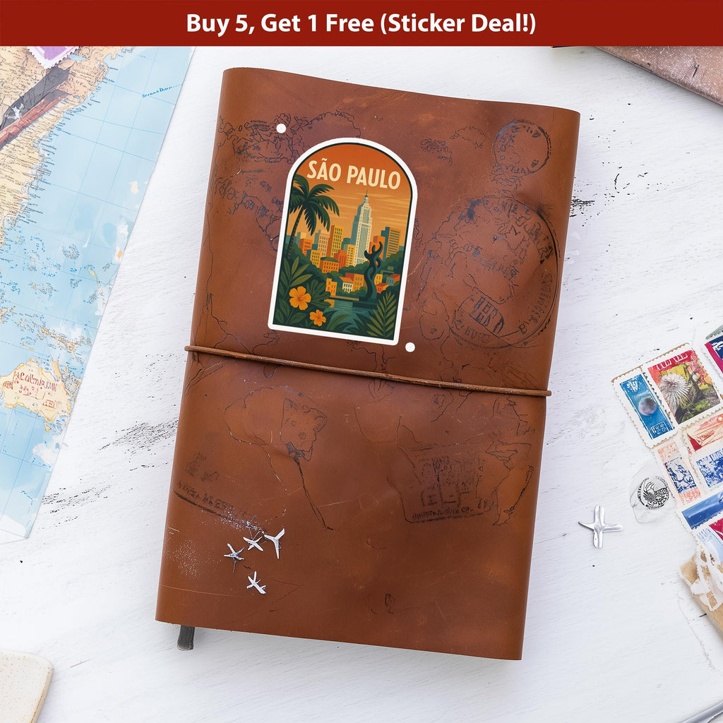 Sao Paulo Brazil Sticker, Vintage City Vinyl Decal, Retro Travel Lover Collection, Journal Scrapbook