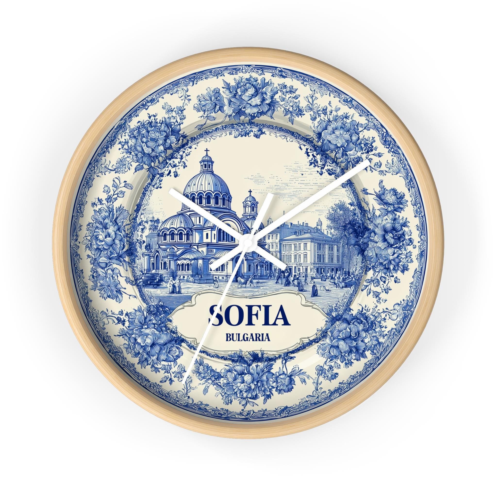 Sofia Bulgaria Wall Clock, Delf style Home Decor, Vintage City Travel Keepsake Art