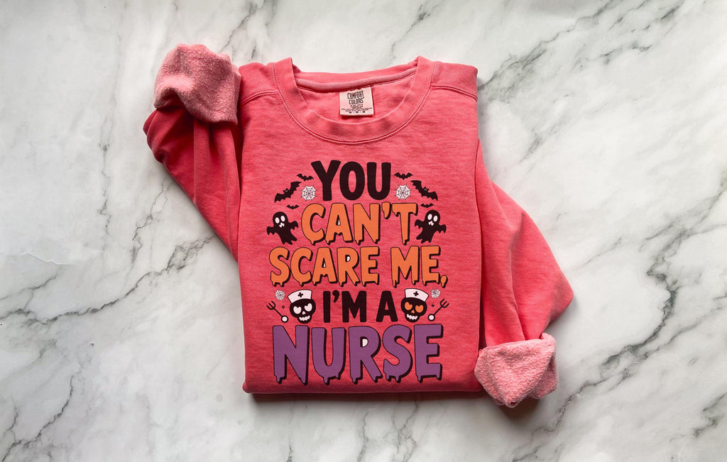 Funny Halloween Nurse Sweatshirt: Spooky RN Top, Ghosts & Bats