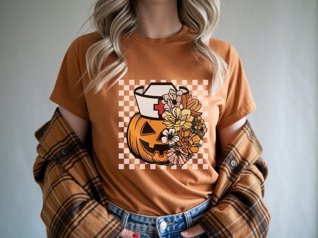 Halloween Nurse Shirt, Cute Pumpkin Ghost RN Tee, Spooky Fall Nurse Top, Funny Medical Halloween Outfit, Gift for Nurse, RN Apparel