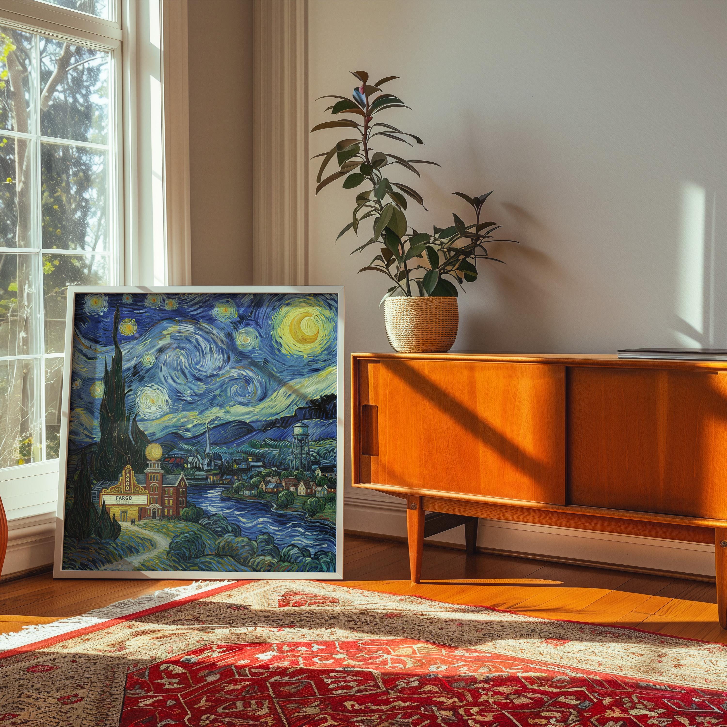 Fargo North Dakota Starry Night Wall Art, Van Gogh Print, Travel Gift Home Decor
