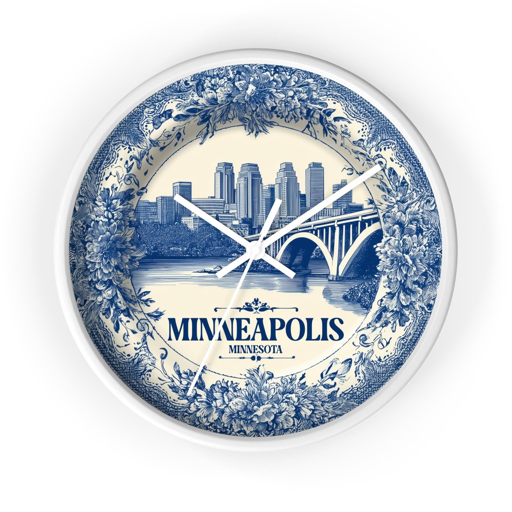 Minneapolis Minnesota Wall Clock, Delf style Home Decor, Vintage City Travel Keepsake Art