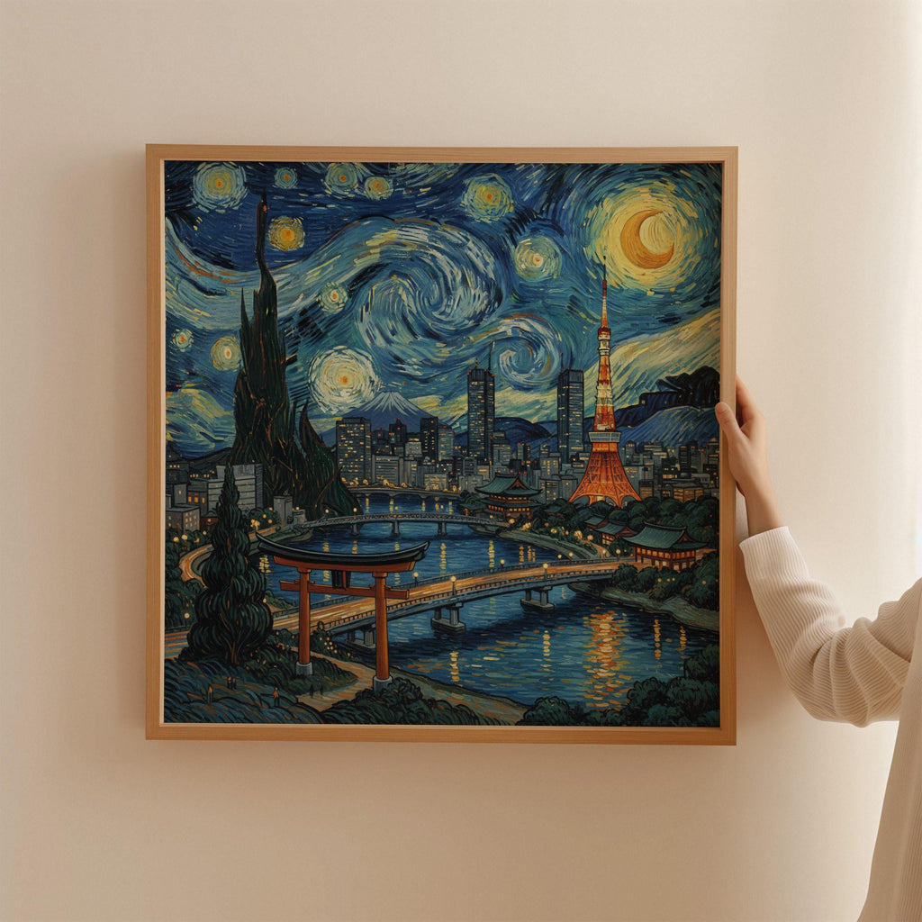 Tokyo Japan Starry Night Wall Art, Print, Japanese Travel Gift Home Decor
