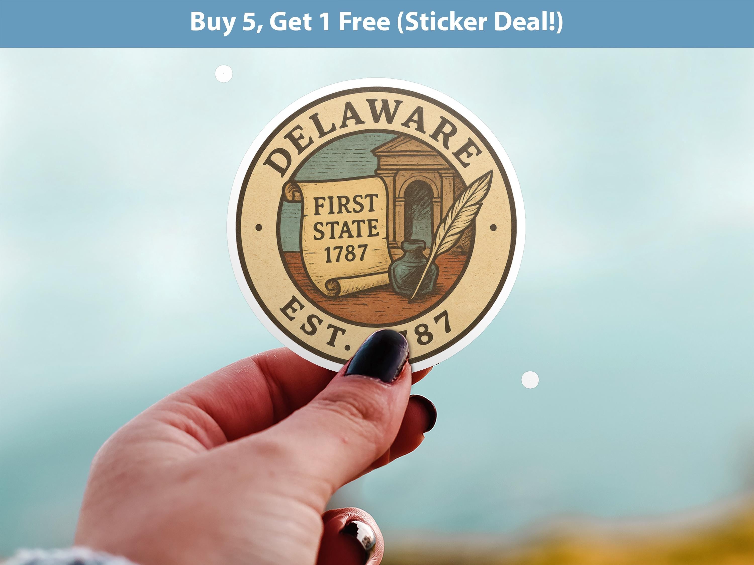 Delaware Sticker, Vintage US States Retro Decal, Waterproof Retro Travel Collection for Laptop Tumbler