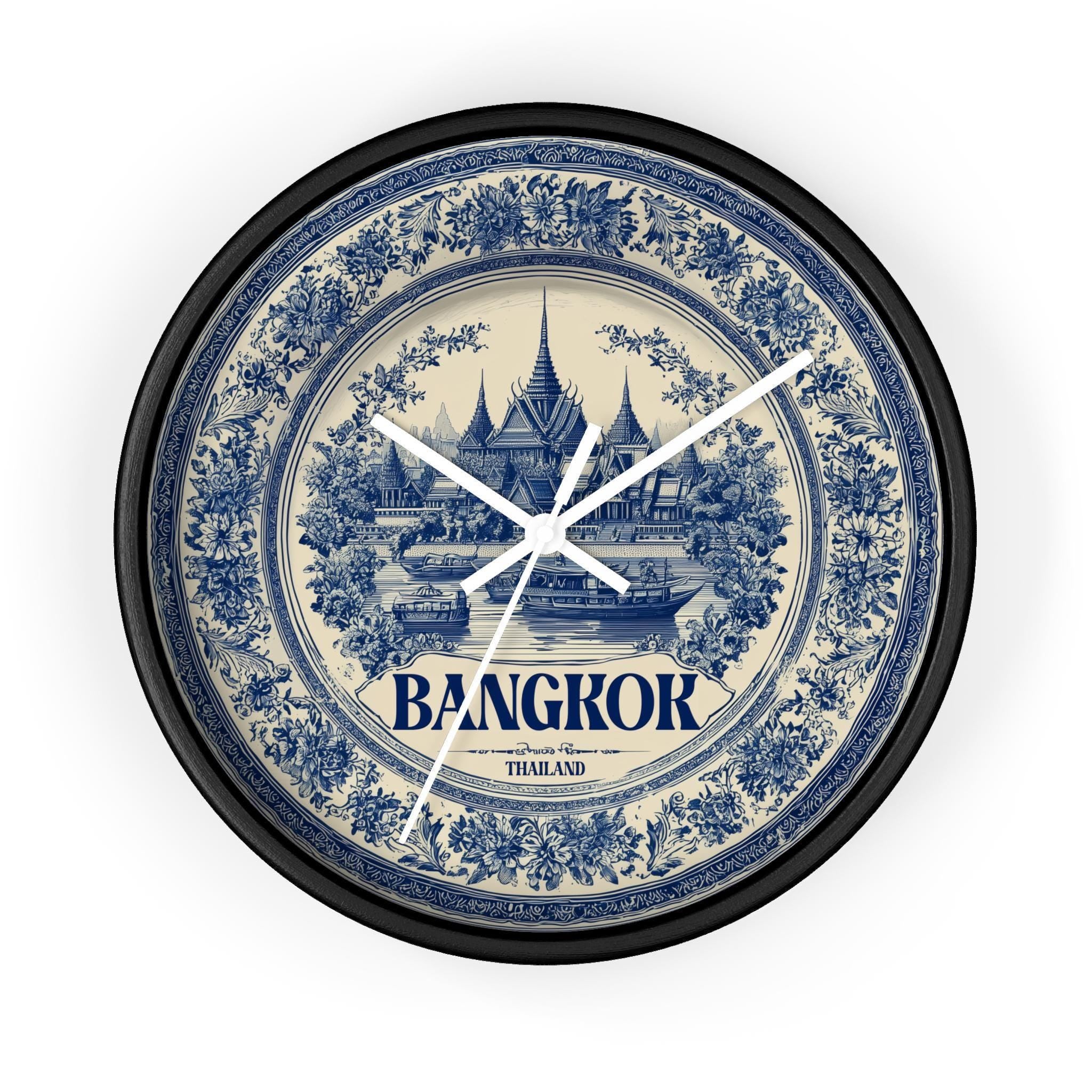 Bangkok Thailand Wall Clock, Delf style Home Decor, Vintage City Travel Keepsake Art