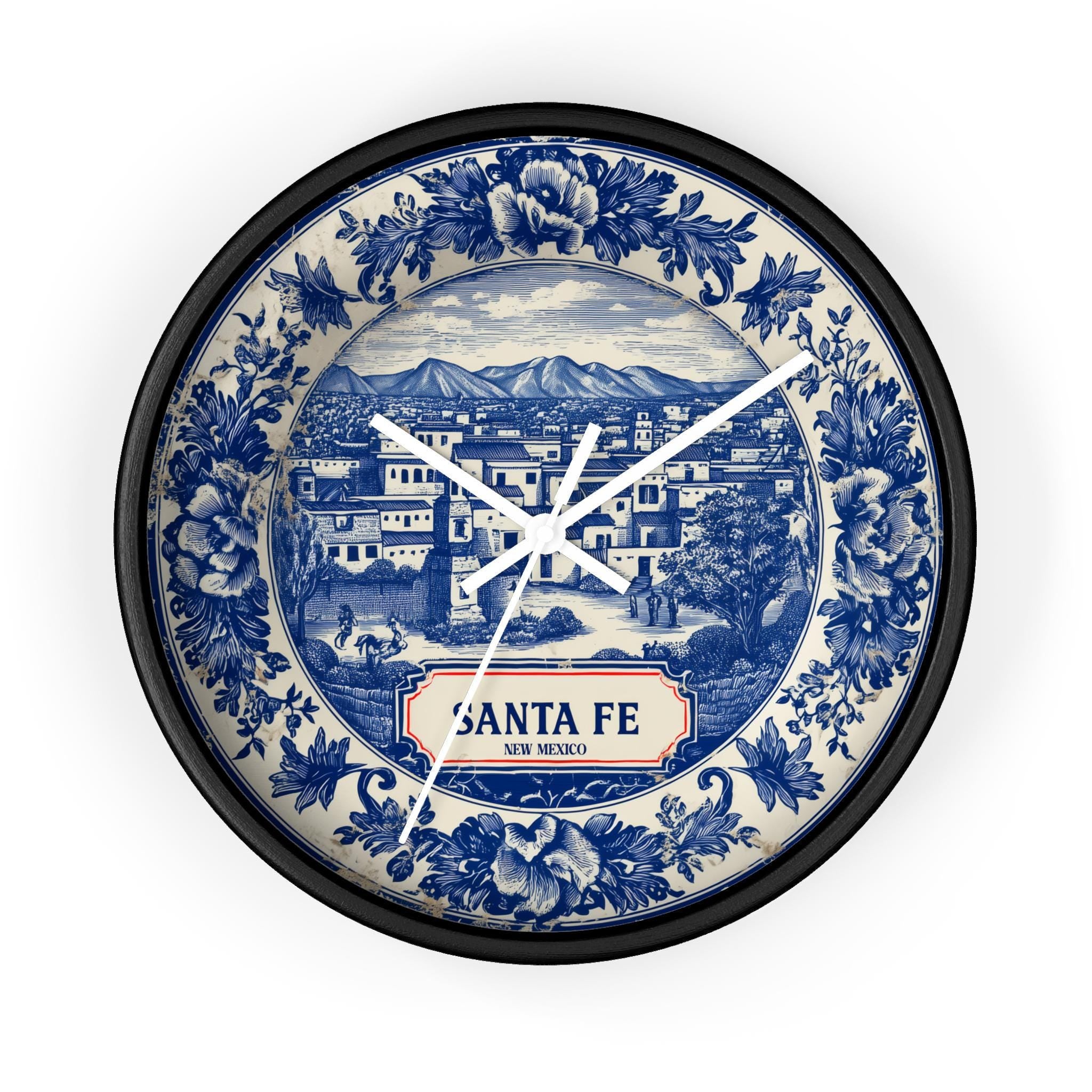 Santa Fe New Mexico Wall Clock, Delf style Home Decor, Vintage City Travel Keepsake Art