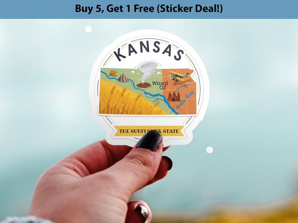 Kansas State Sticker, USA Kiss-Cut Vinyl, Landmark Waterproof Decal, United States Travel Collection