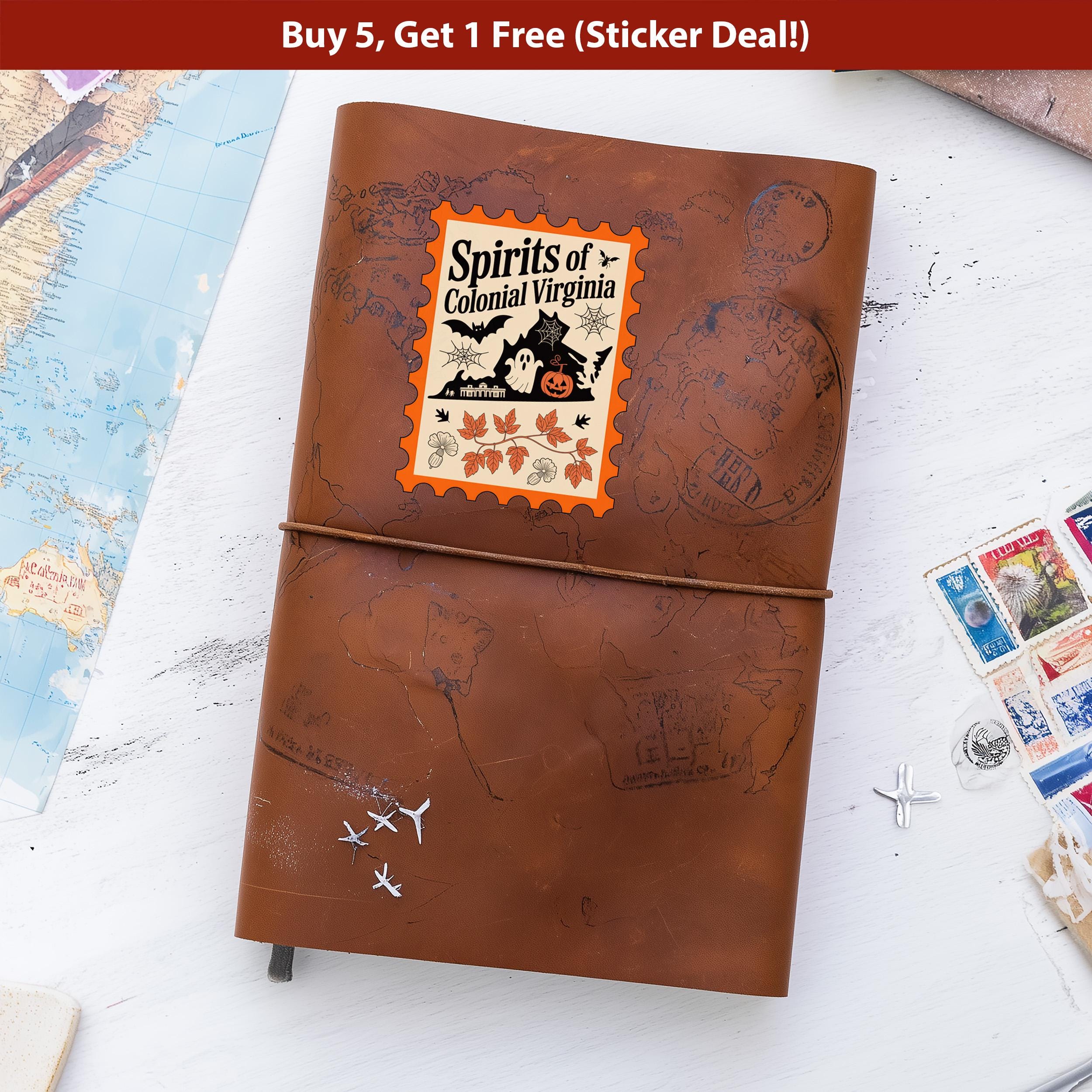 Virginia Stamp Halloween Sticker, Spooky USA Kiss-Cut Vinyl, Waterproof Decal, United States Travel