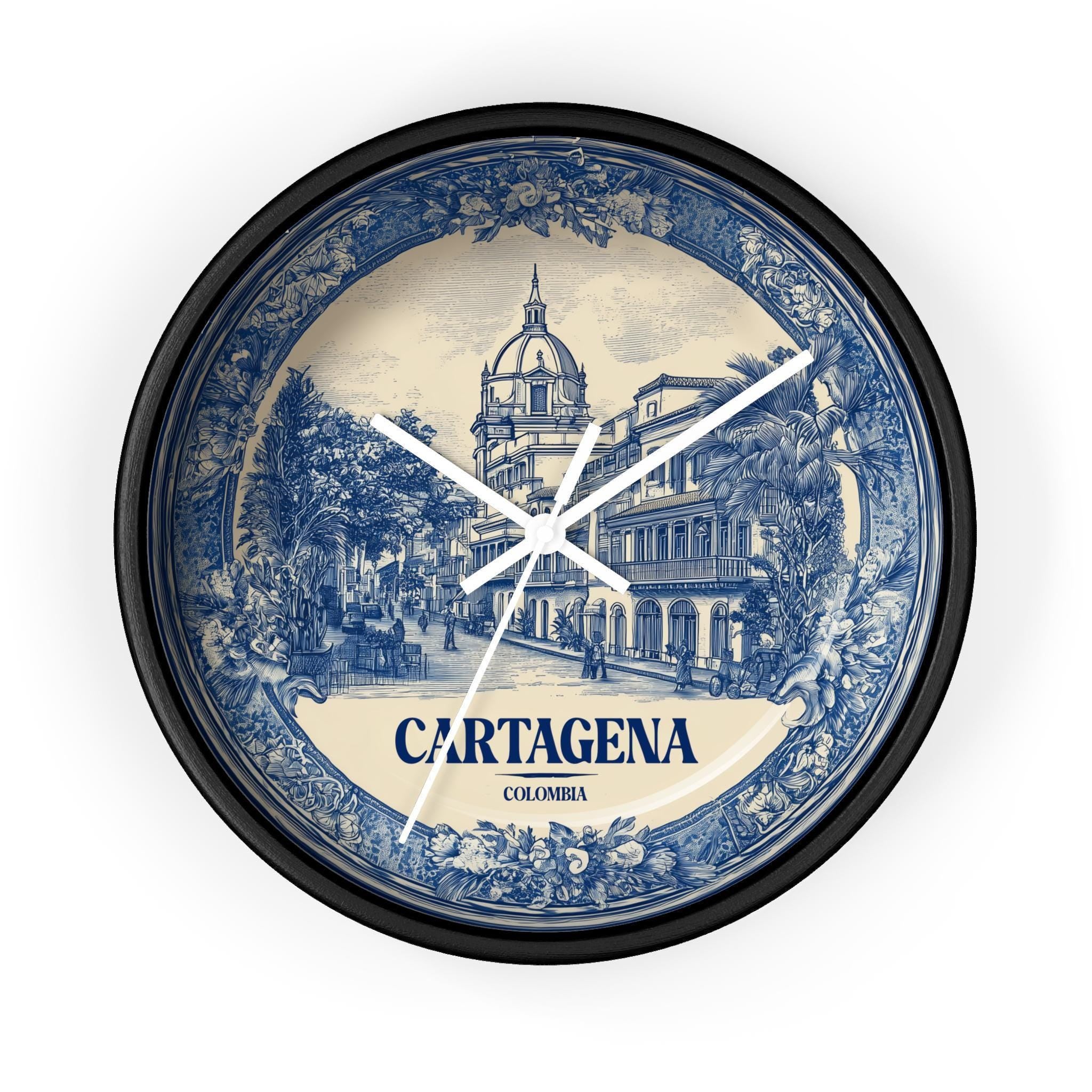 Cartagena Colombia Wall Clock, Delf style Home Decor, Vintage City Travel Keepsake Art