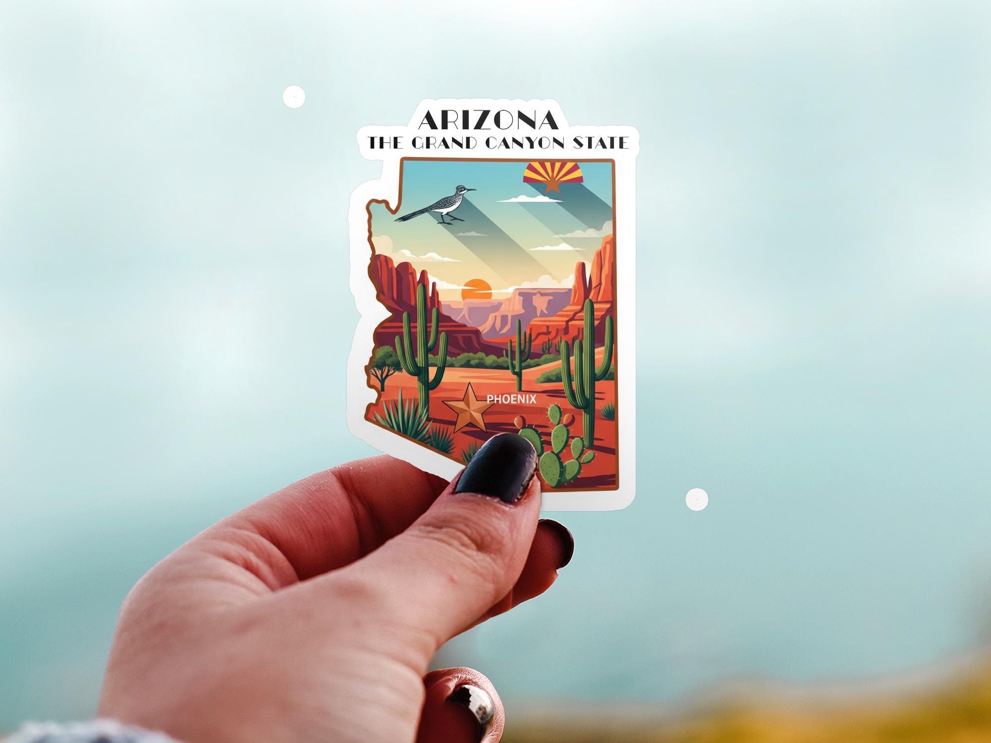 Arizona State Sticker, USA Kiss-Cut Vinyl, Landmark Waterproof Decal, United States Travel Collection