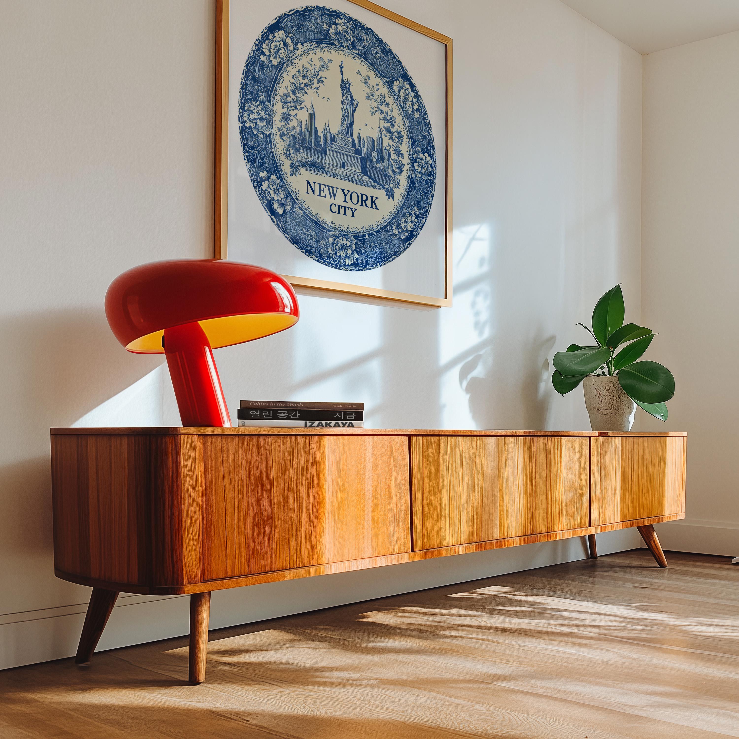 New York City Wall Art, Vintage Delft Blue Poster, City Print, Travel Home Decor