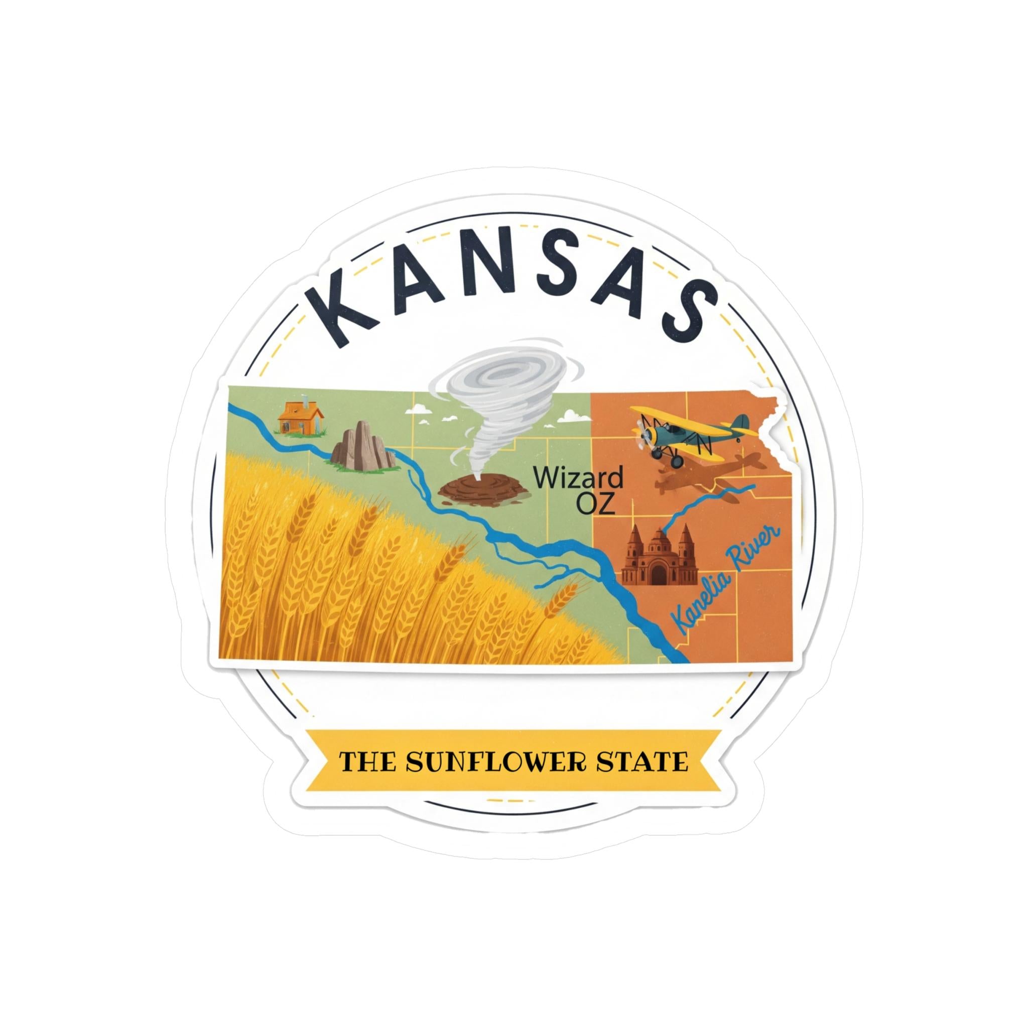 Kansas State Sticker, USA Kiss-Cut Vinyl, Landmark Waterproof Decal, United States Travel Collection