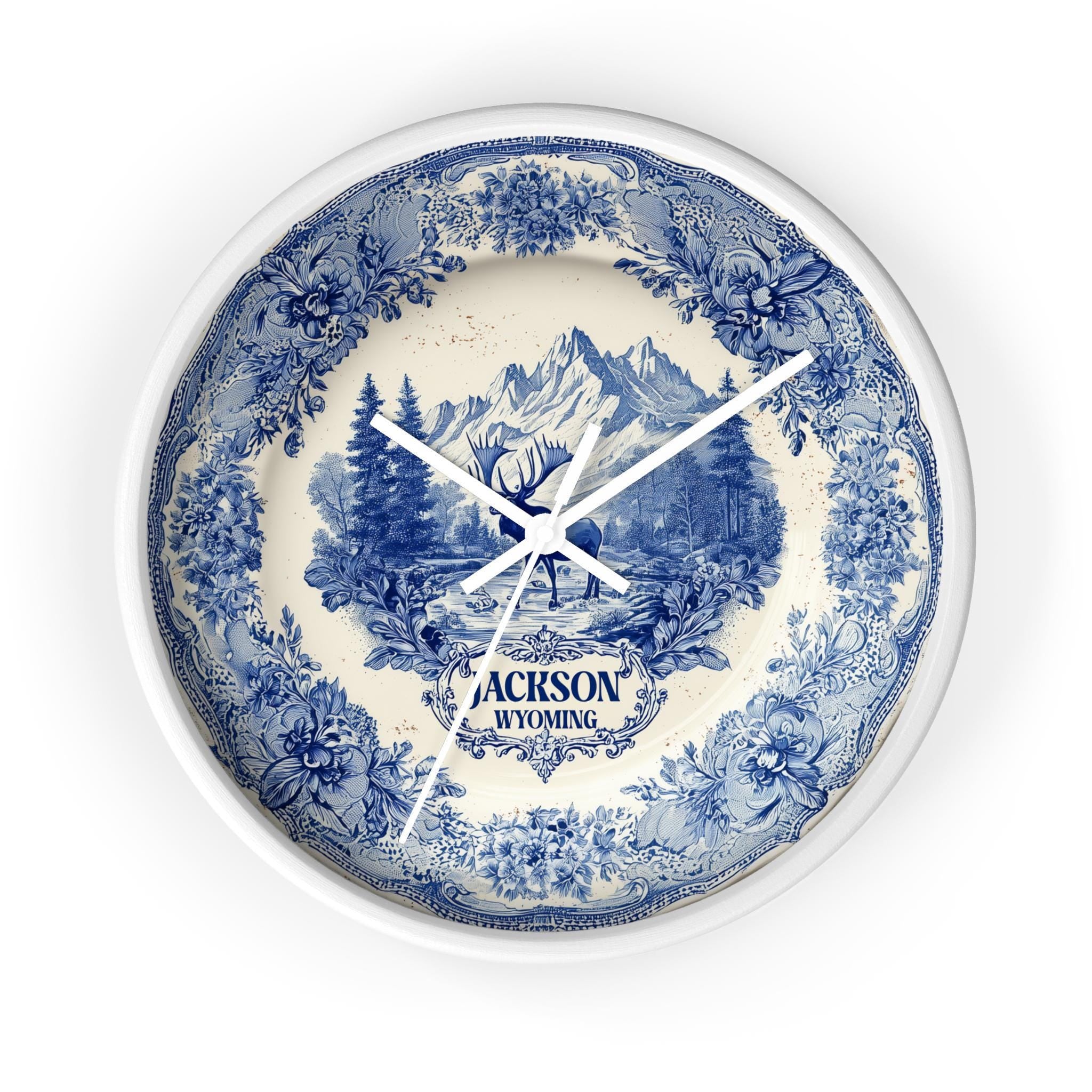 Jackson  Wyoming Wall Clock, Delf style Home Decor, Vintage City Travel Keepsake Art