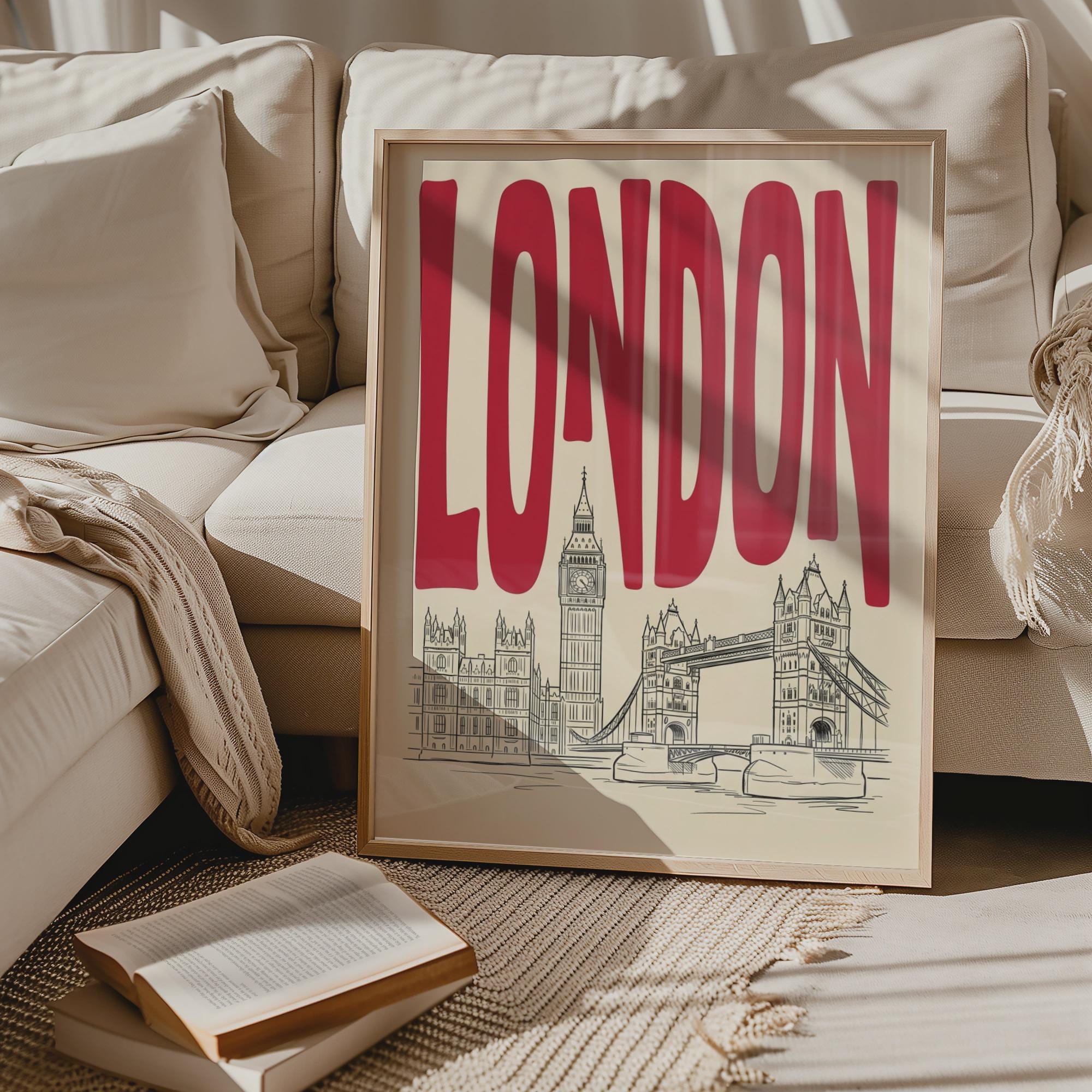 London Skyline Wall Minimalist Art, Framed Canvas Print, Big Ben Line Art Decor