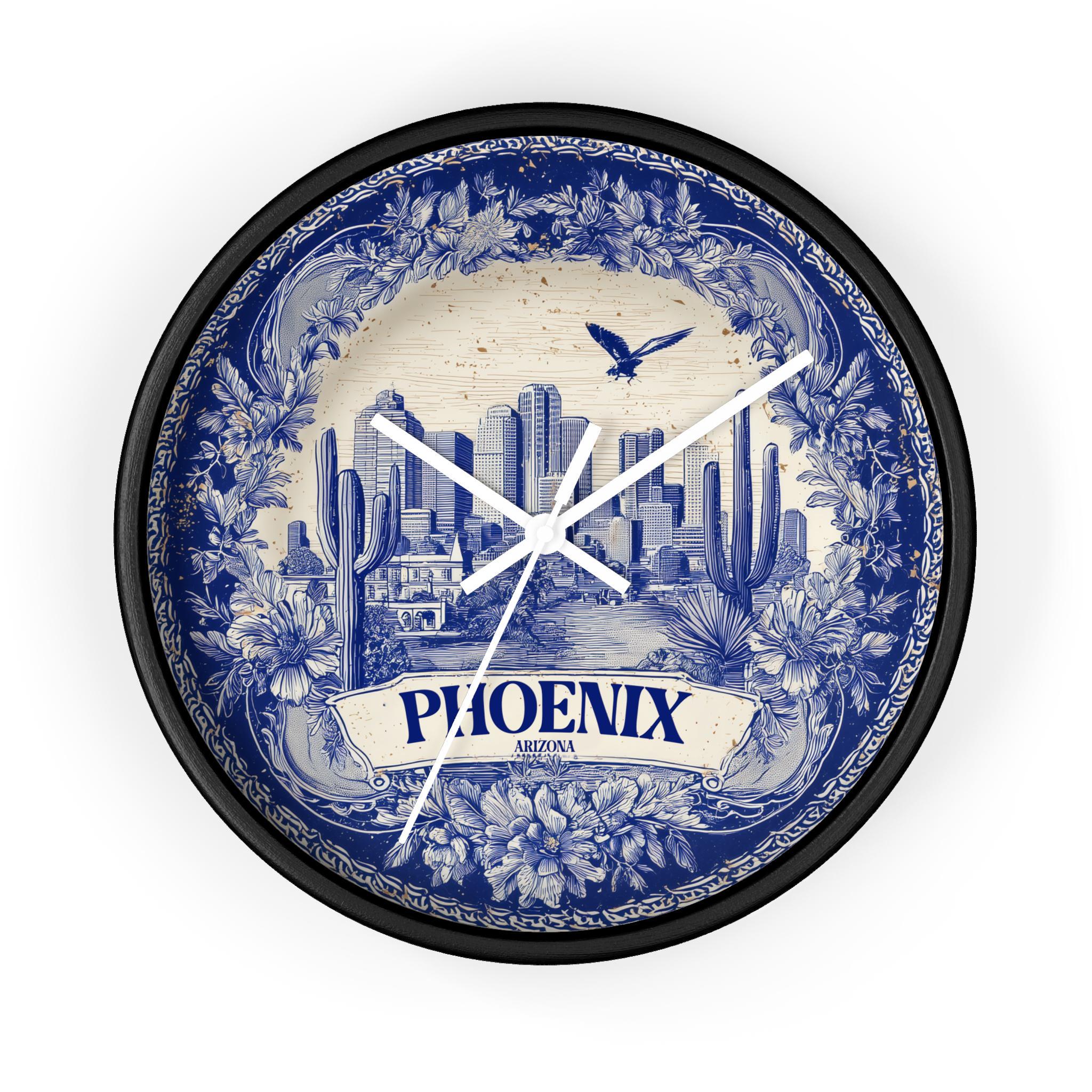 Phoenix Arizona Wall Clock, Delf style Home Decor, Vintage City Travel Keepsake Art