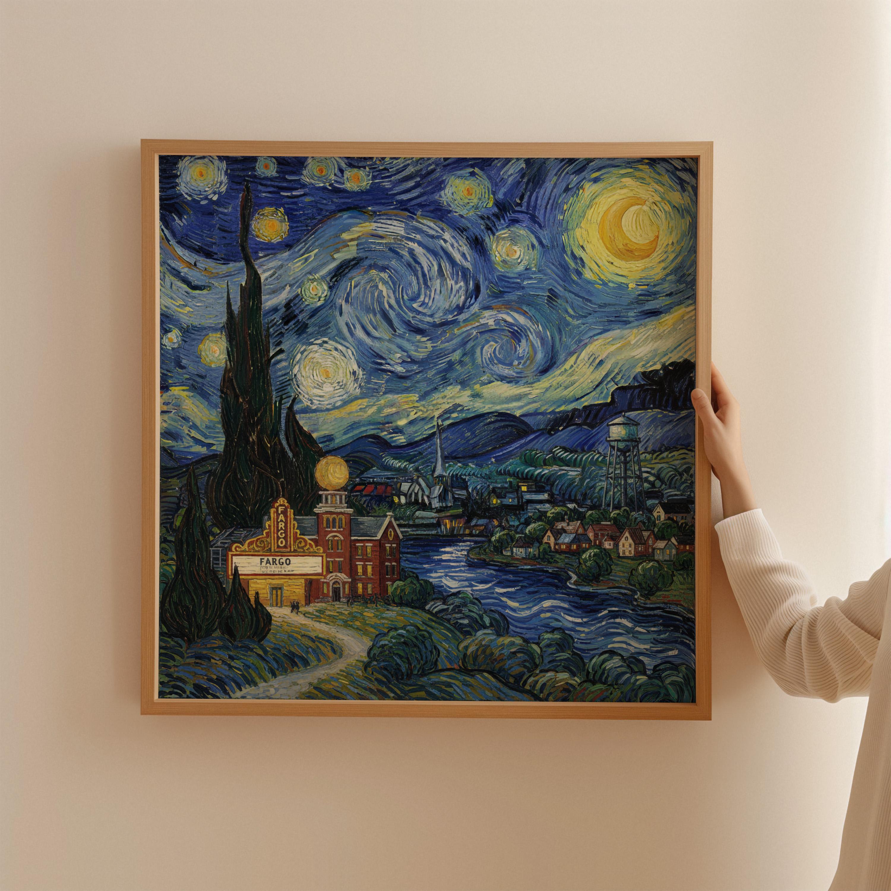 Fargo North Dakota Starry Night Wall Art, Van Gogh Print, Travel Gift Home Decor