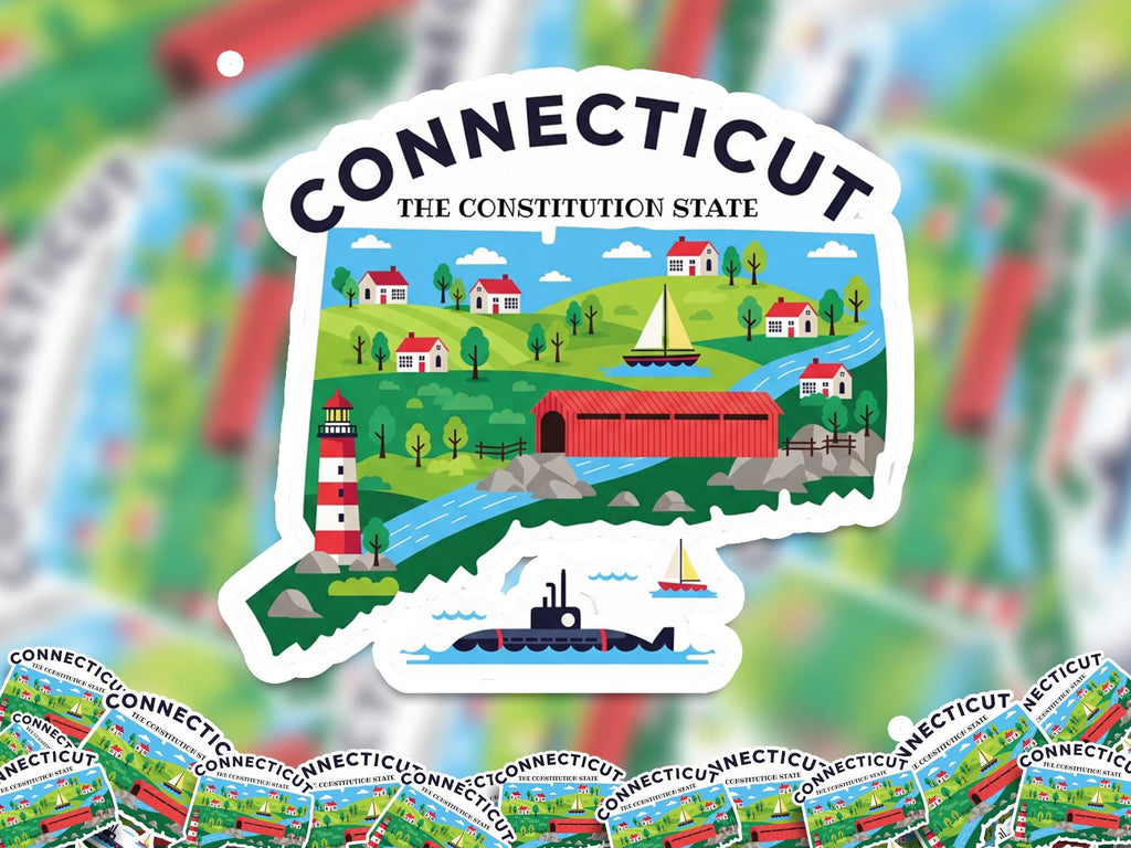 Connecticut State Sticker, USA Kiss-Cut Vinyl, Landmark Waterproof Decal, United States Travel Collection
