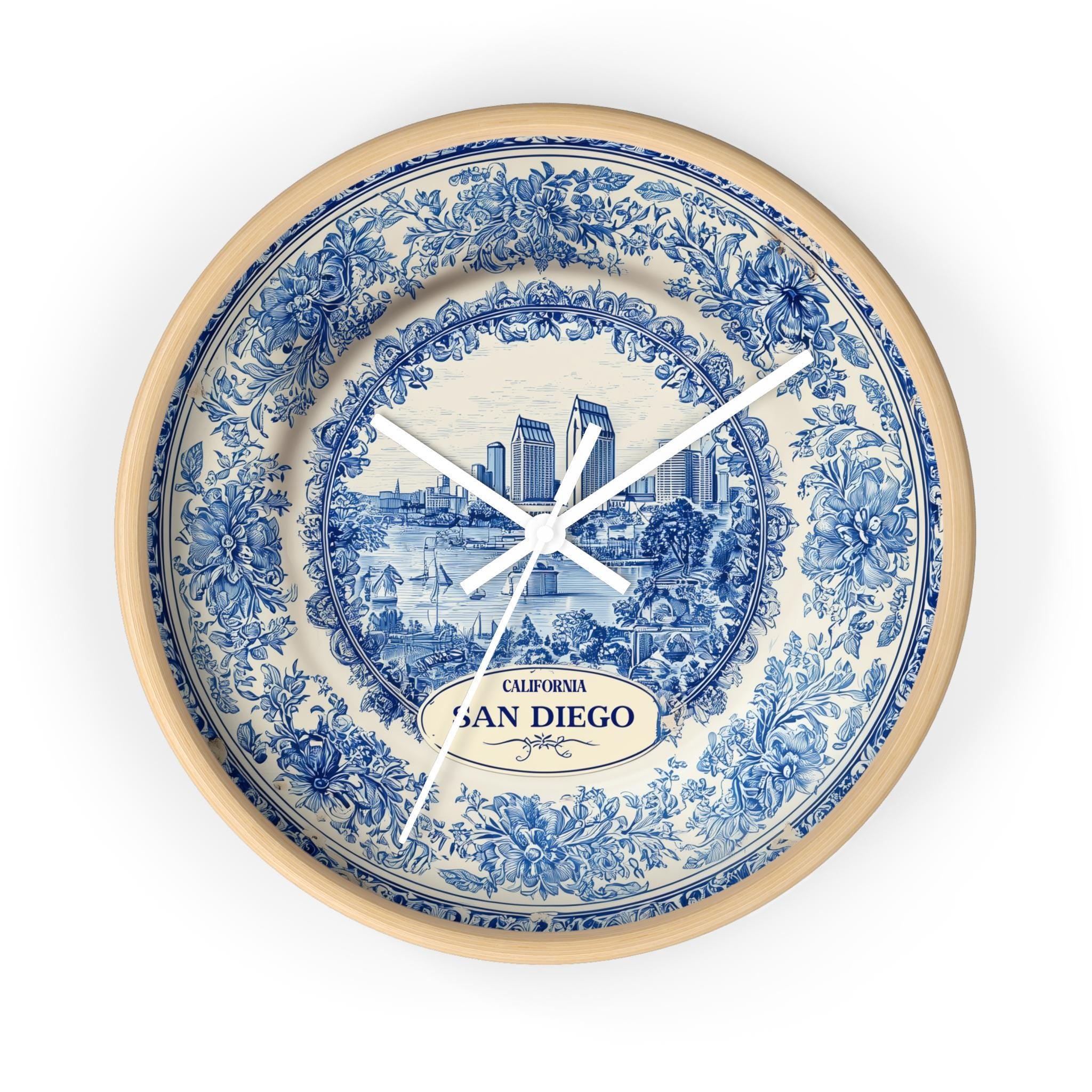 San Diego California Wall Clock, Delf style Home Decor, Vintage City Travel Keepsake Art