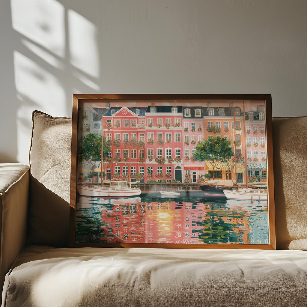 Copenhagen Spring Wall Art, Denmark Floral Travel Gift Decor Large Print Painting