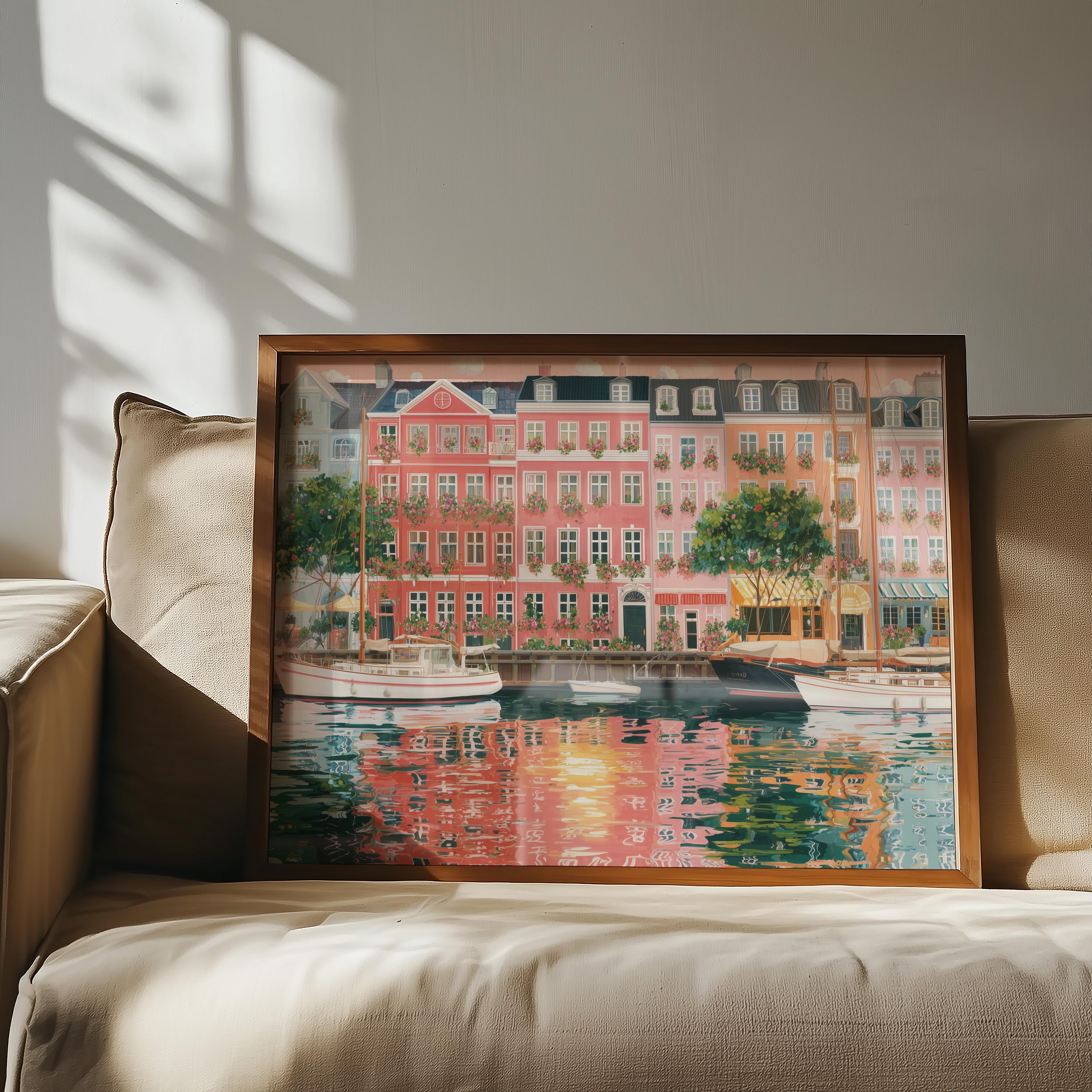 Copenhagen Spring Wall Art, Denmark Floral Travel Gift Decor Large Print Painting