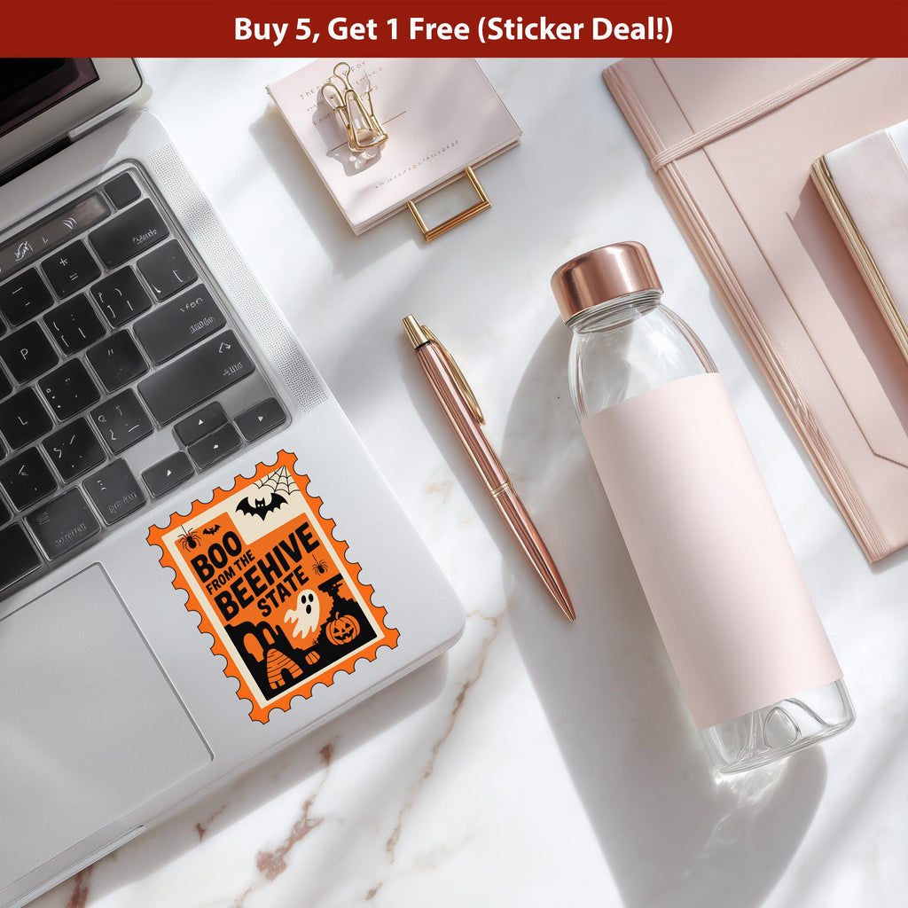 Utah Stamp Halloween Sticker, Spooky USA Kiss-Cut Vinyl, Waterproof Decal, United States Travel