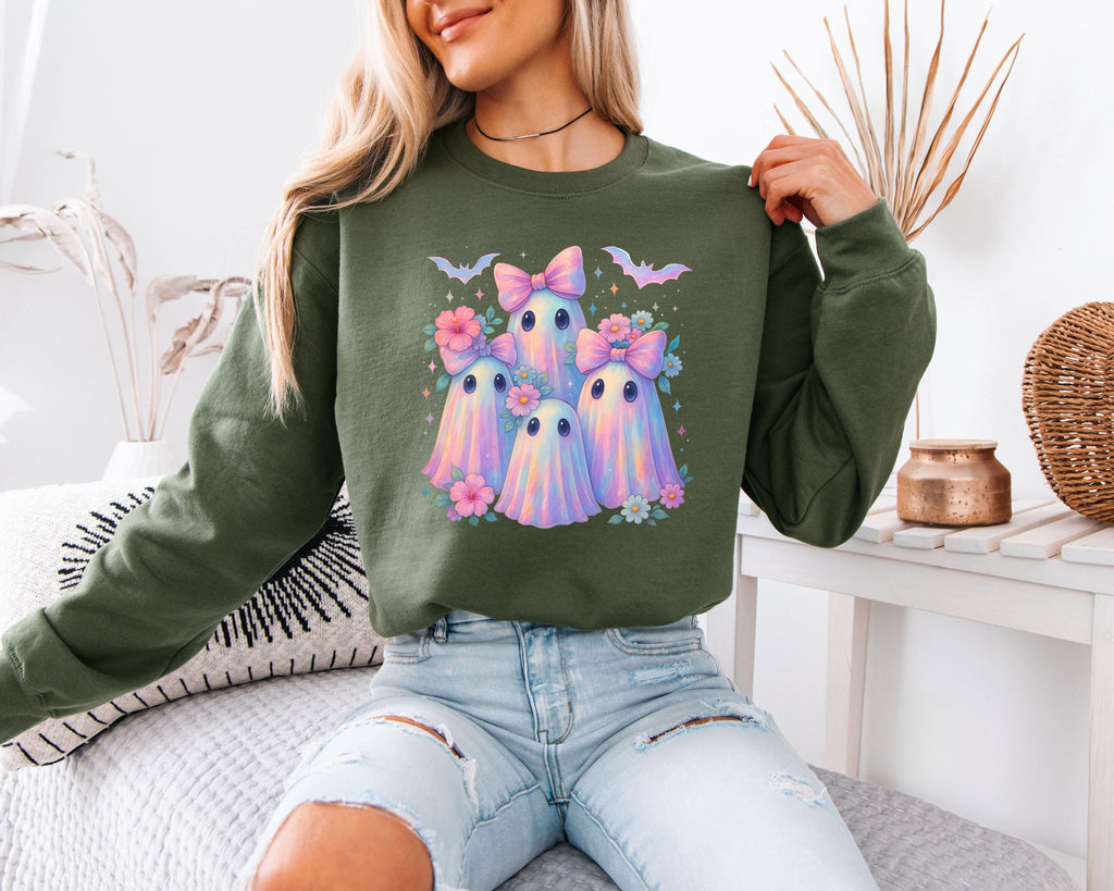 Cute Ghost Friends Sweatshirt, Kawaii Pastel Halloween Sweater, Spooky Cute Ghosts Crewneck, Cozy Fall Ghost Shirt, Halloween Gift