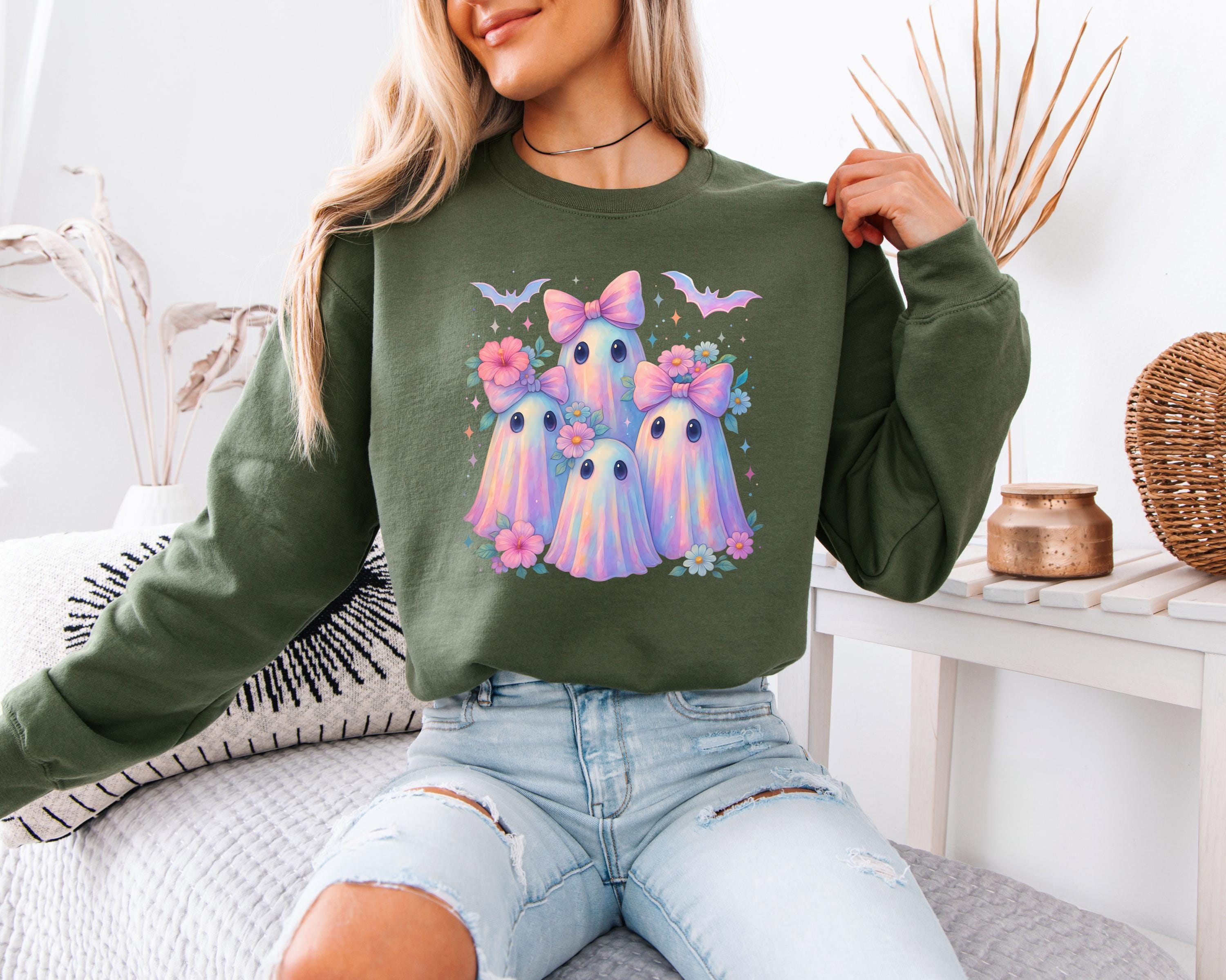 Cute Ghost Friends Sweatshirt, Kawaii Pastel Halloween Sweater, Spooky Cute Ghosts Crewneck, Cozy Fall Ghost Shirt, Halloween Gift