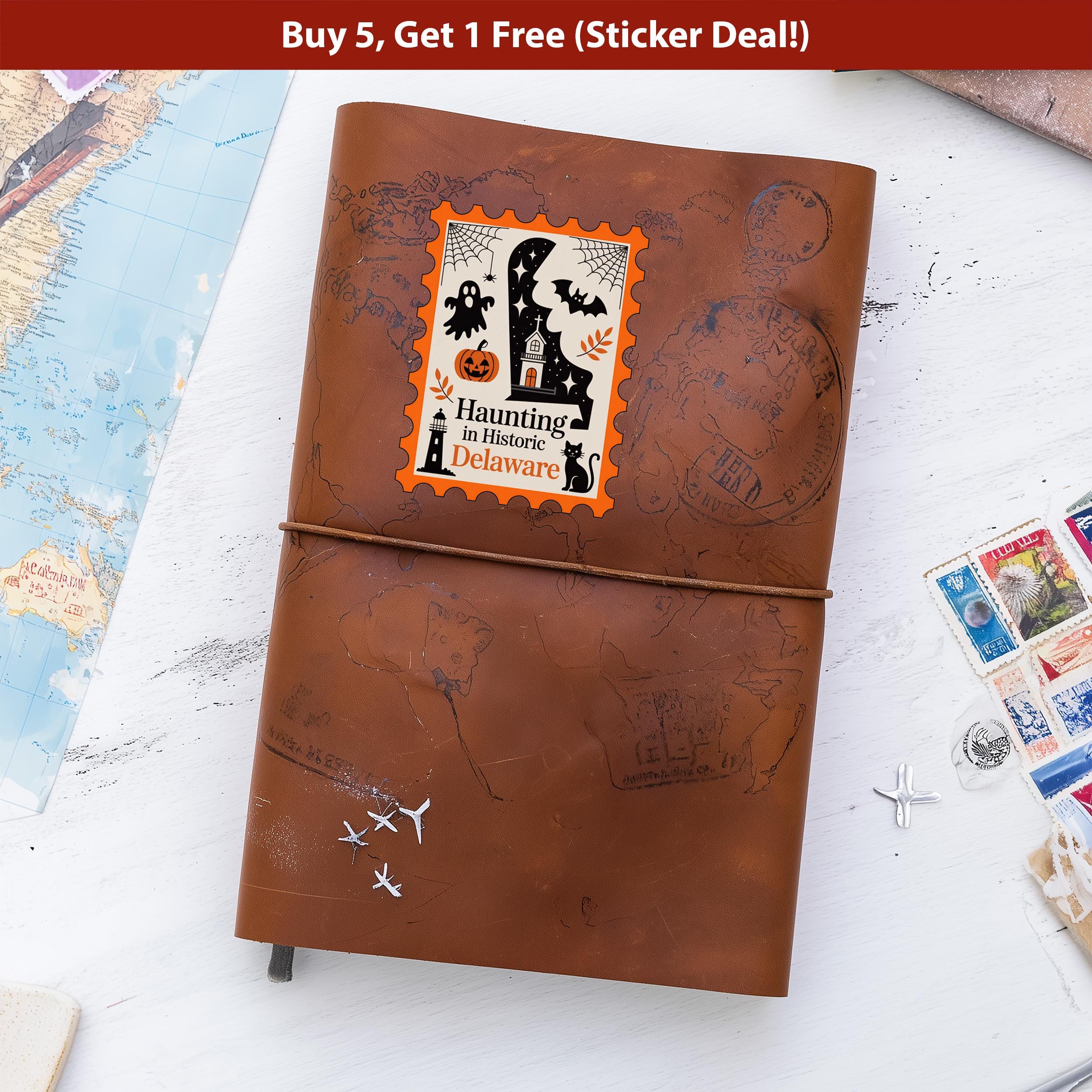 Delaware Stamp Halloween Sticker, Spooky USA Kiss-Cut Vinyl, Waterproof Decal, United States Travel