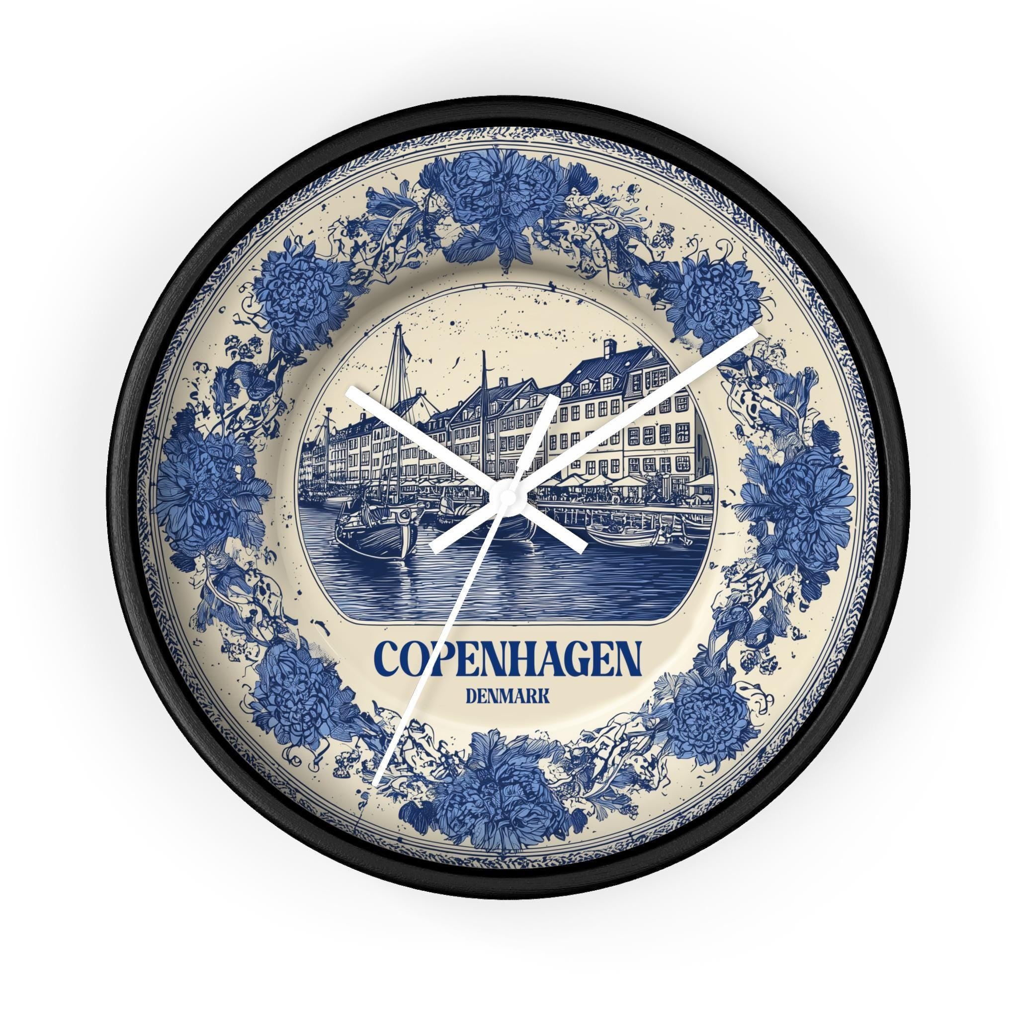 Copenhagen Denmark Wall Clock, Delf style Home Decor, Vintage City Travel Keepsake Art