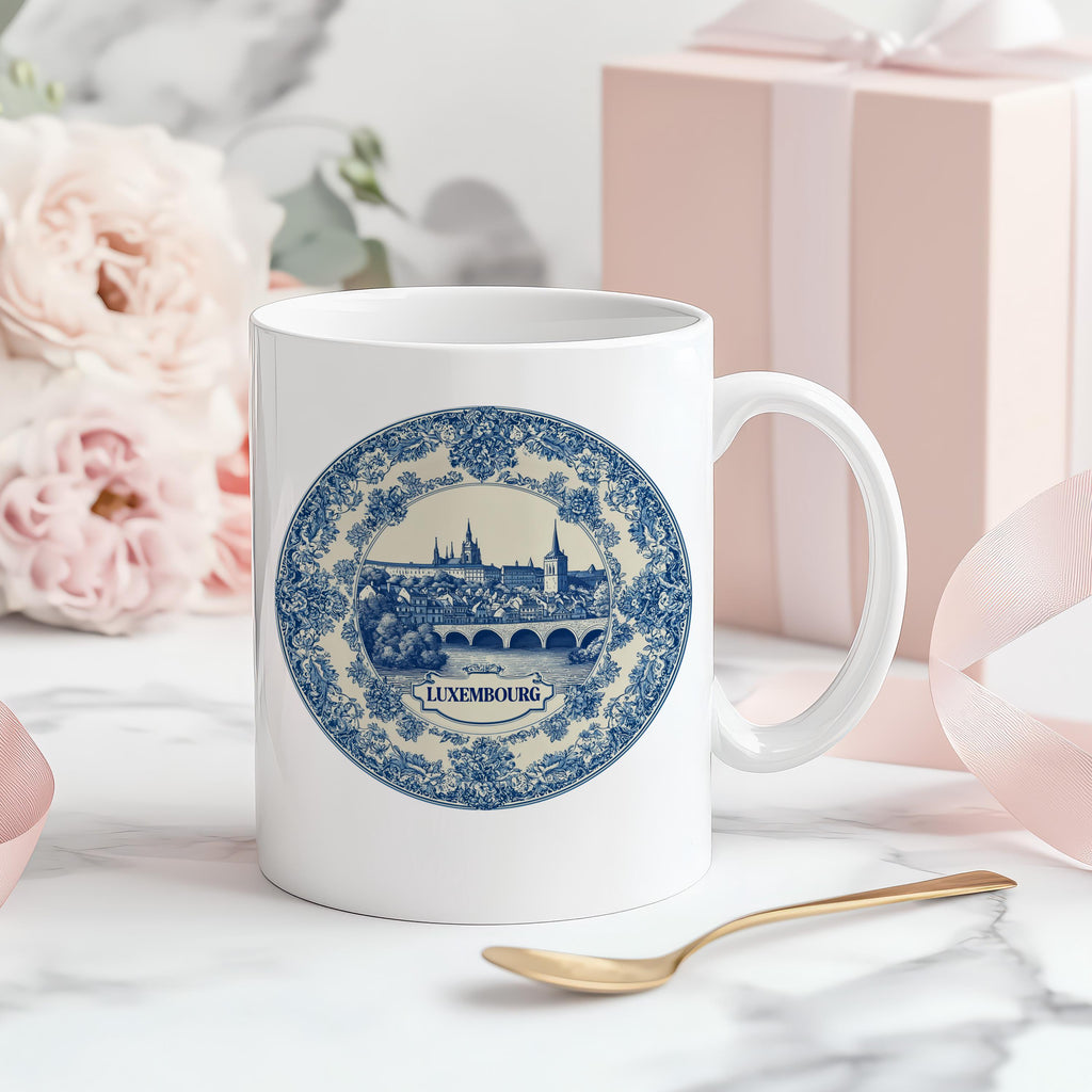 Luxembourg Mug, Custom Delft Style cup, Personalized Vintage Travel City Gift