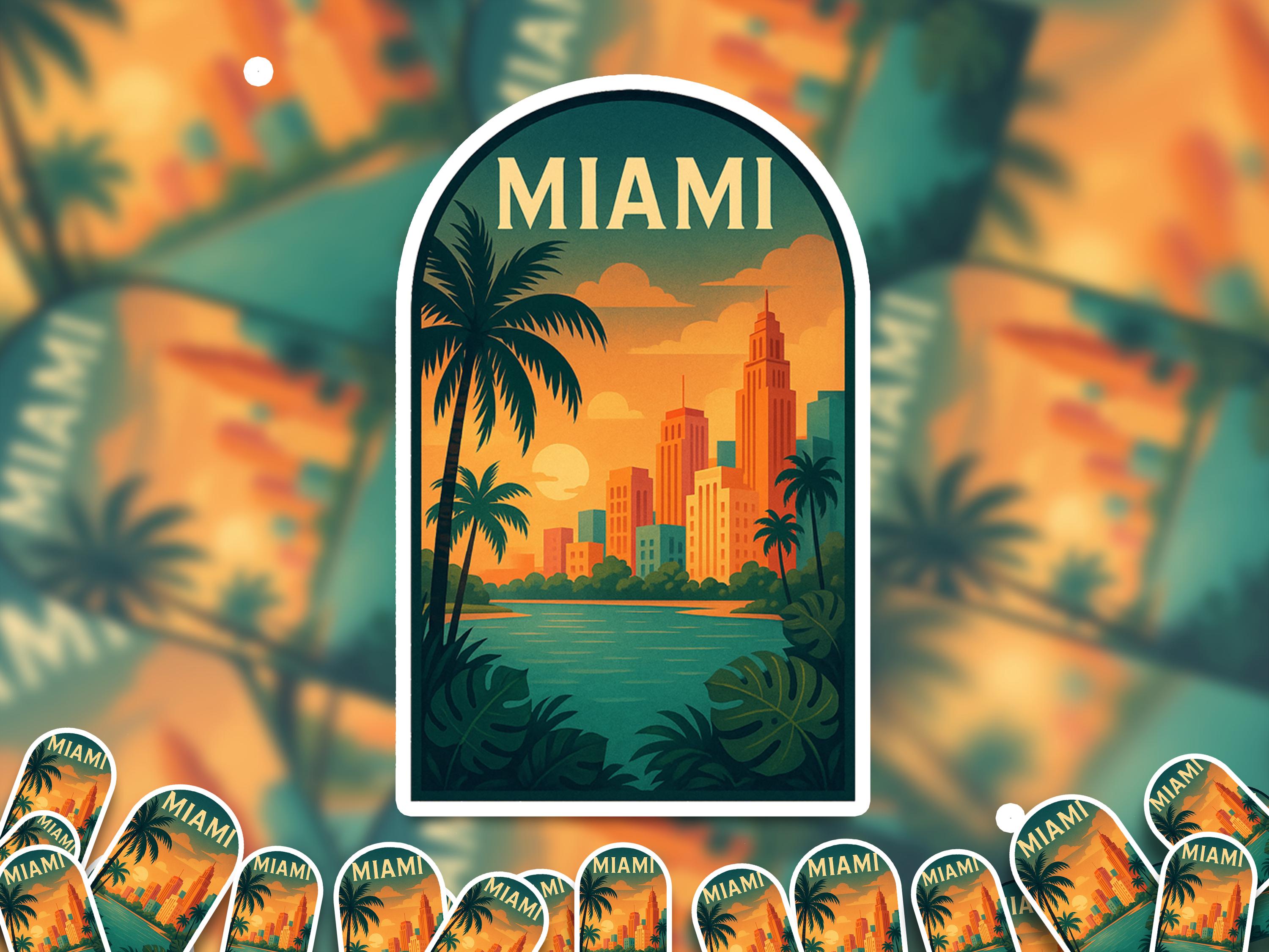 Miami Sticker, Florida Vintage City Vinyl Decal, Retro Travel Lover Collection, Journal Scrapbook