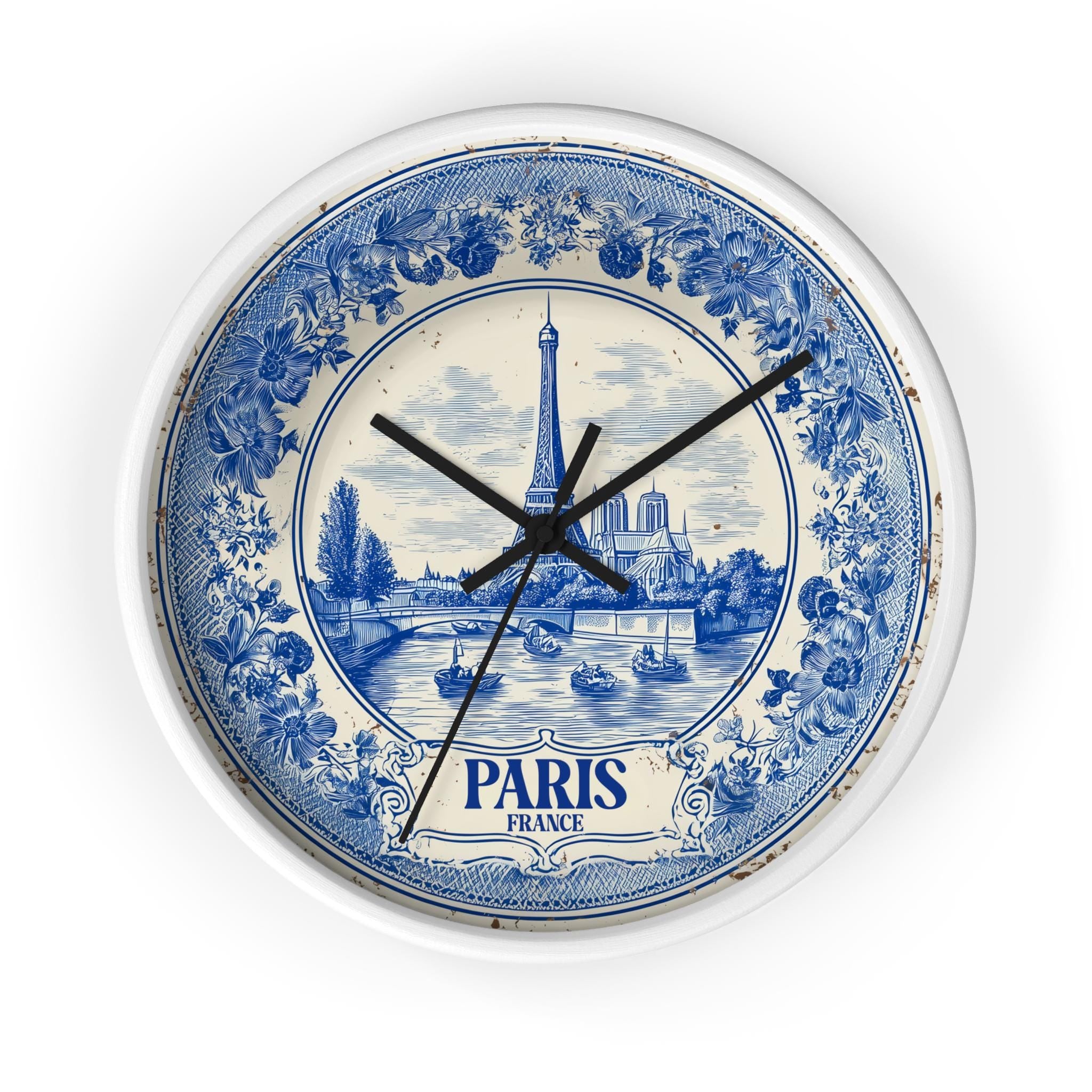 Paris France Wall Clock, Delf style Home Decor, Vintage City Travel Keepsake Art