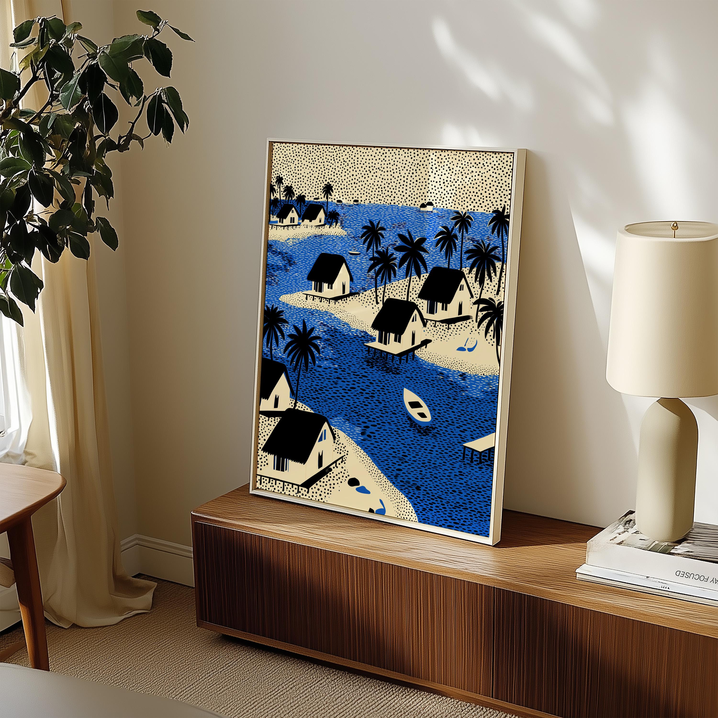 Maldives Wall Art Print, Pop Art Modern Poster Japanese Travel Gift Canvas