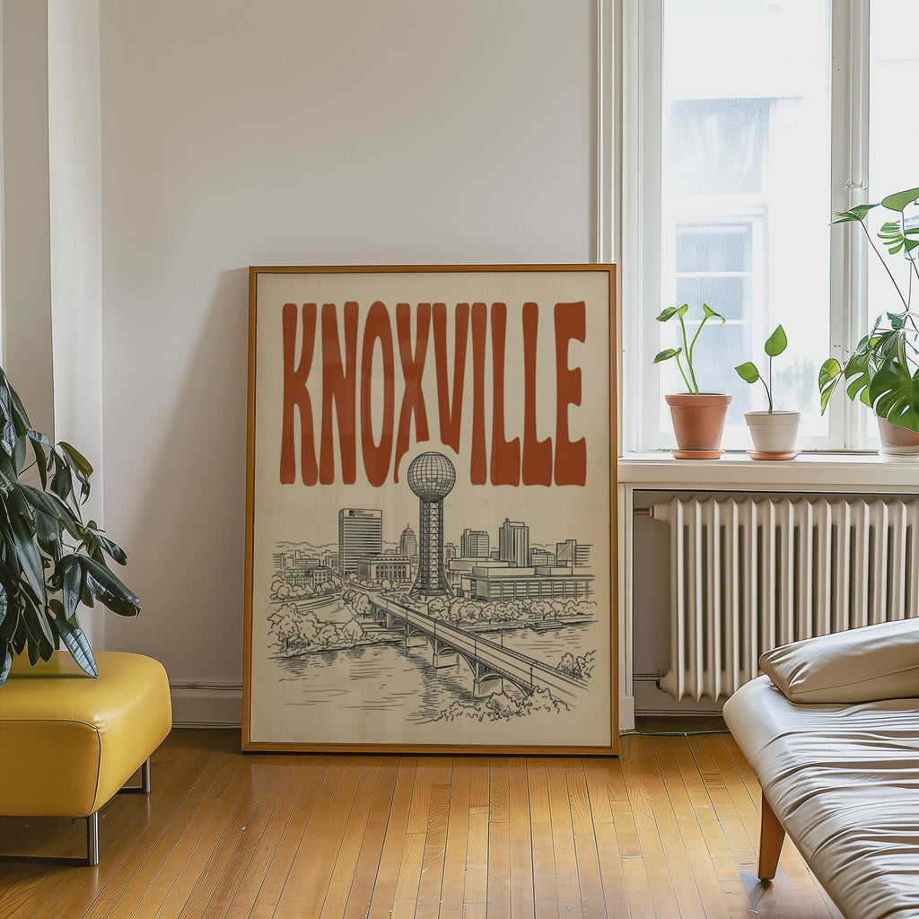 Knoxville Tennessee Skyline Wall Art, Framed Canvas Print, Retro City Decor