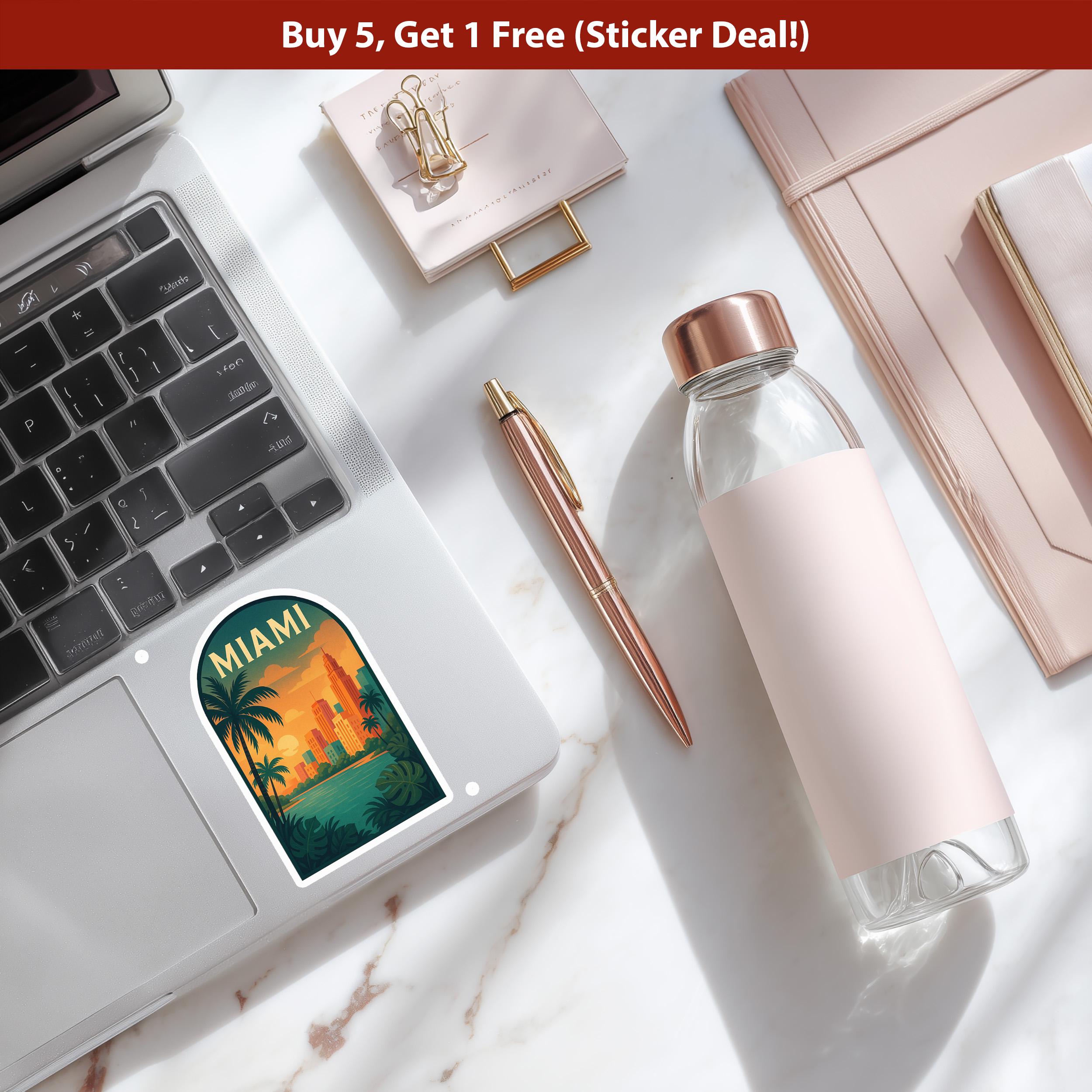 Miami Sticker, Florida Vintage City Vinyl Decal, Retro Travel Lover Collection, Journal Scrapbook