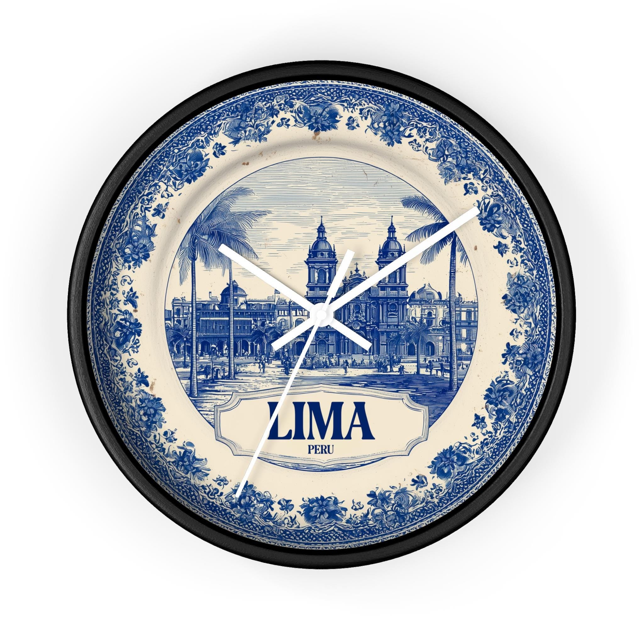 Lima Peru Wall Clock, Delf style Home Decor, Vintage City Travel Keepsake Art