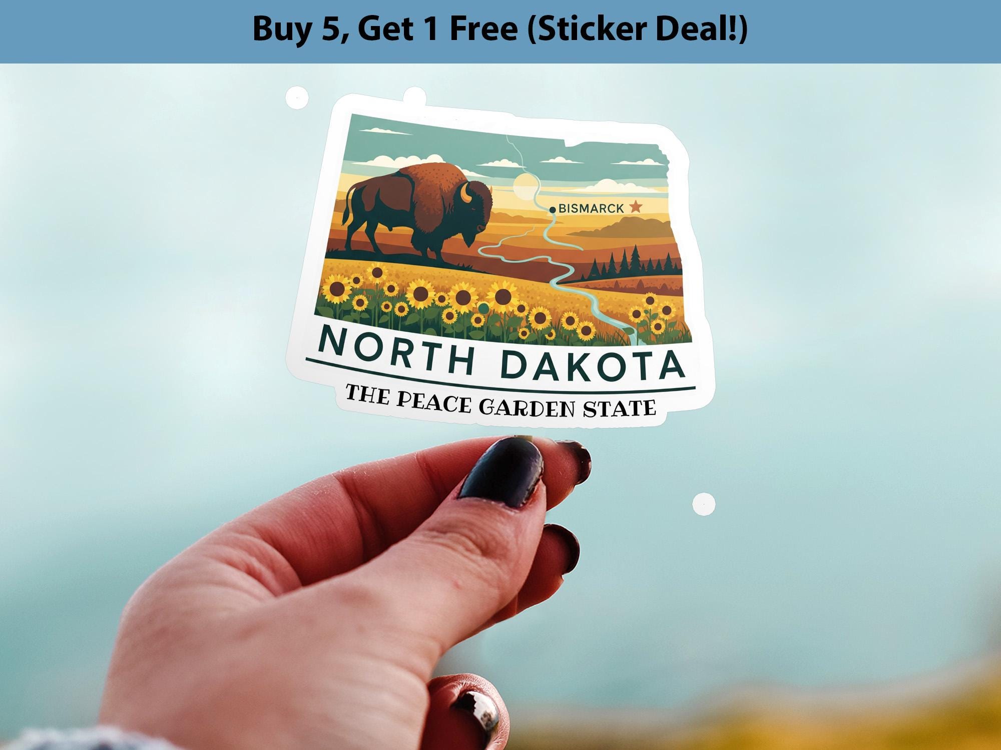 North Dakota State Sticker, USA Kiss-Cut Vinyl, Landmark Waterproof Decal, United States Travel Collection