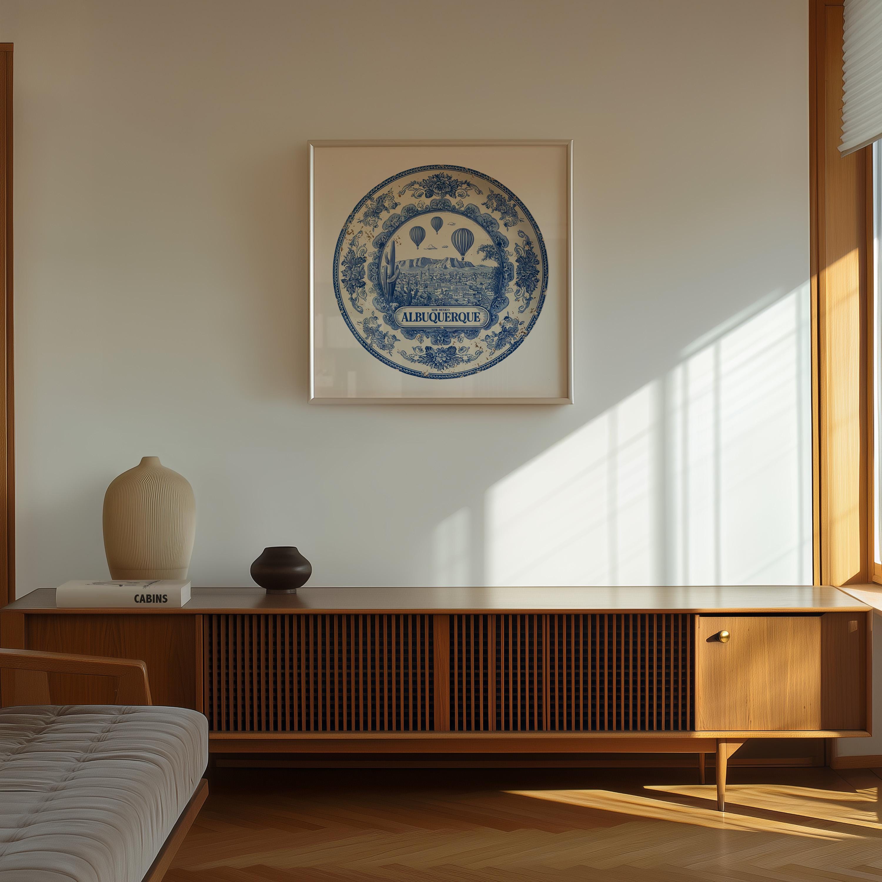 Albuquerque New Mexico Wall Art, Vintage Delft Blue Poster, City Print, Travel Home Decor