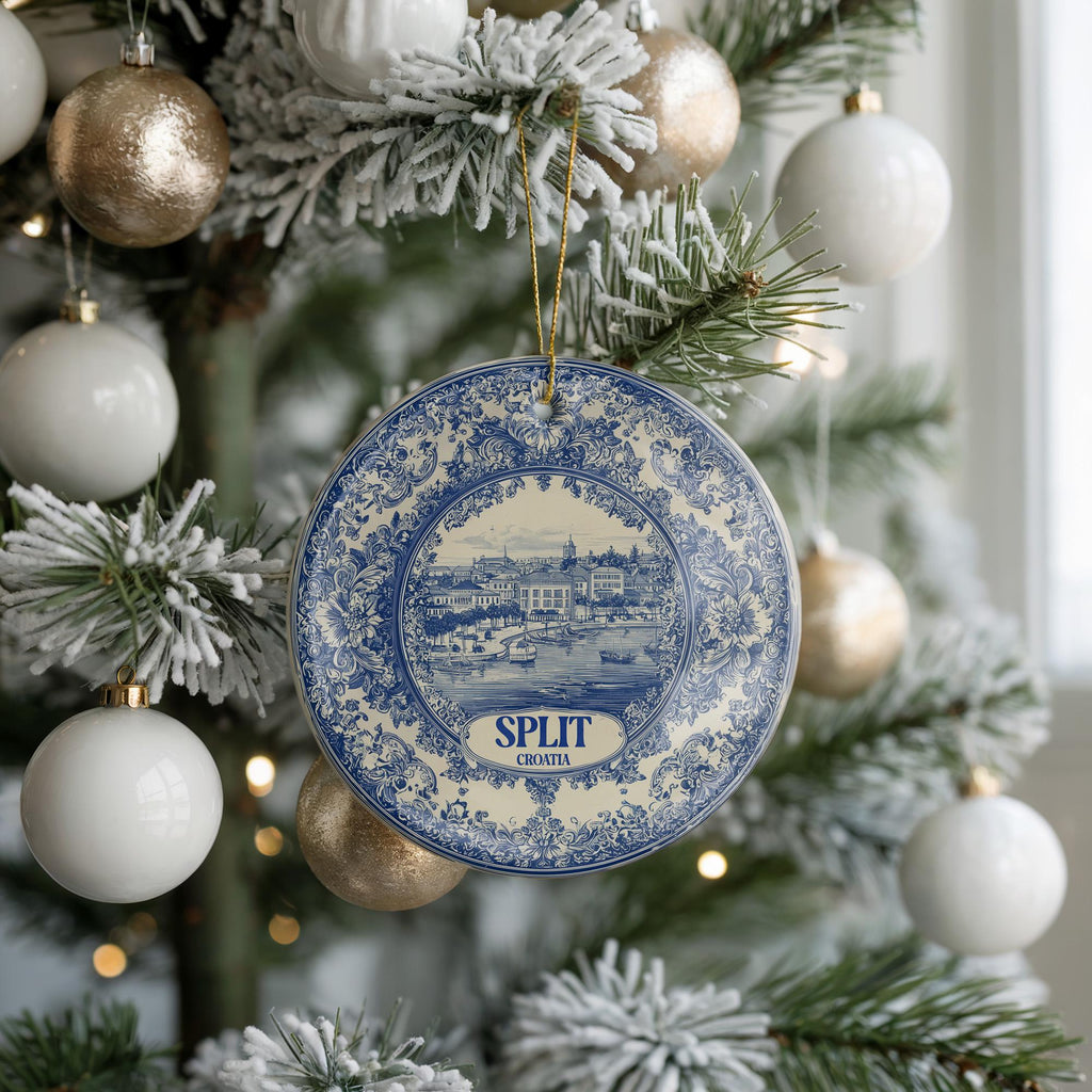 Custom Split Croatia Ceramic Delft Ornament, Christmas Delftware Blue Delftware city travel