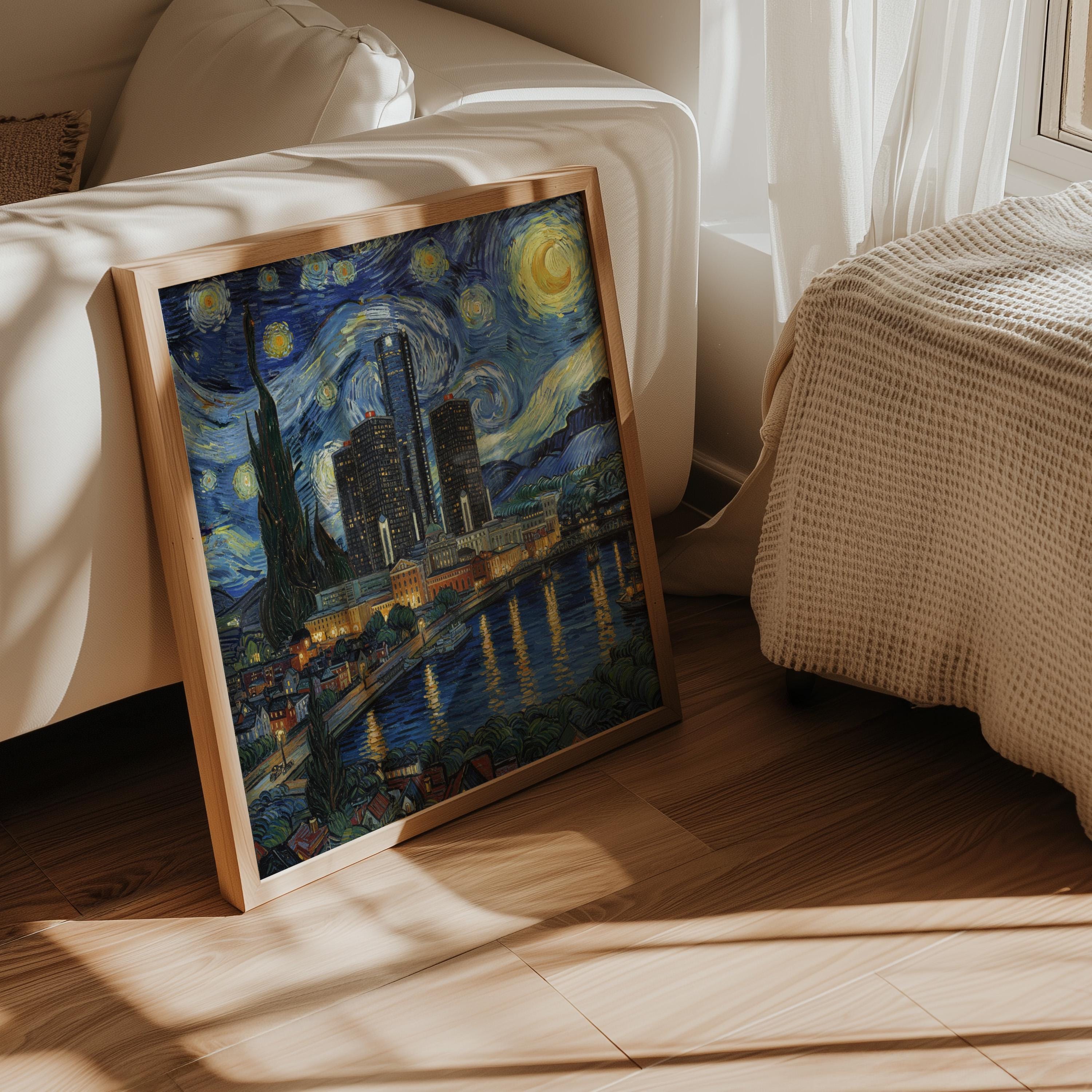 Detroit Michigan Starry Night Wall Art, Van Gogh Print, Travel Gift Home Decor