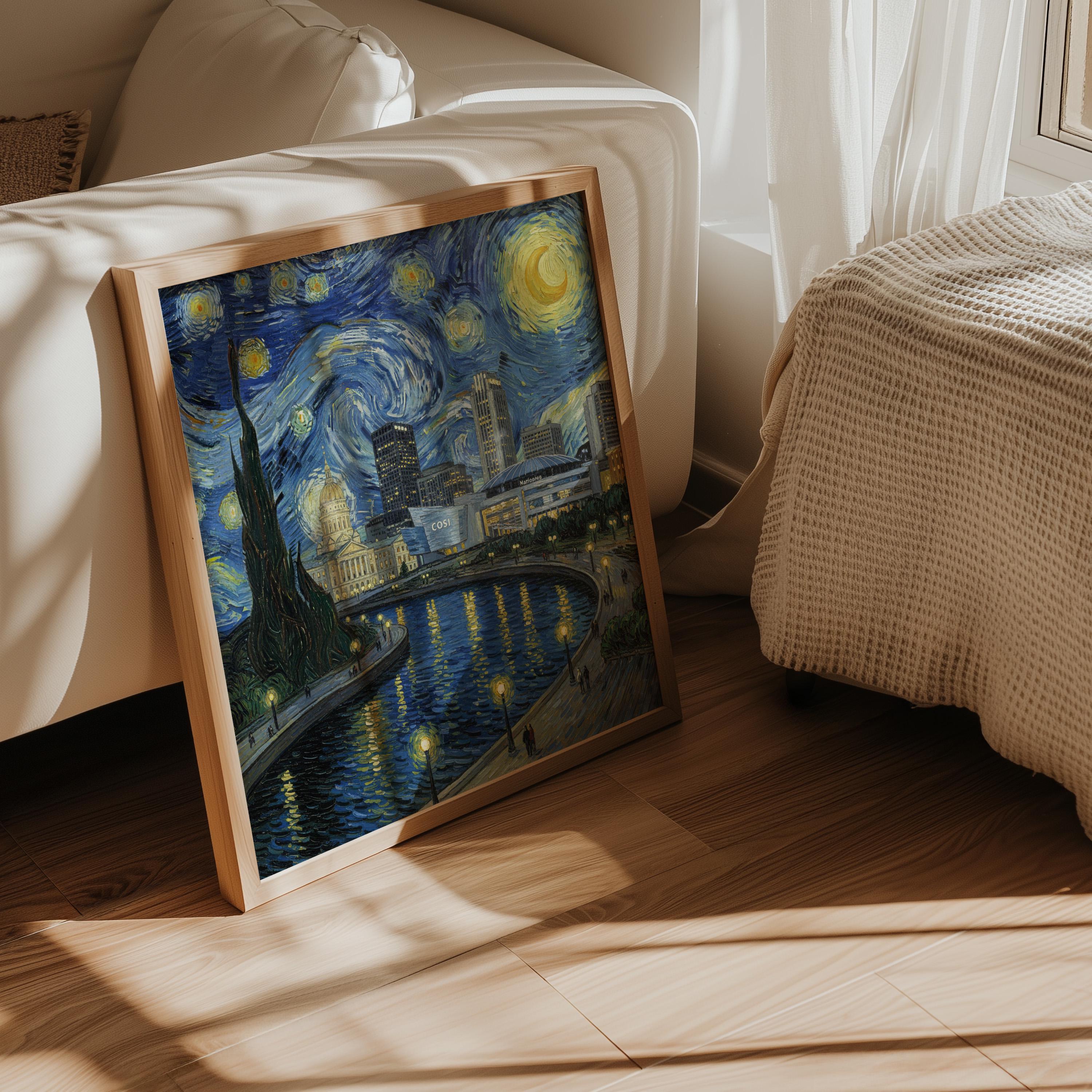 Columbus Ohio Starry Night Wall Art, Van Gogh Print, Travel Gift Home Decor
