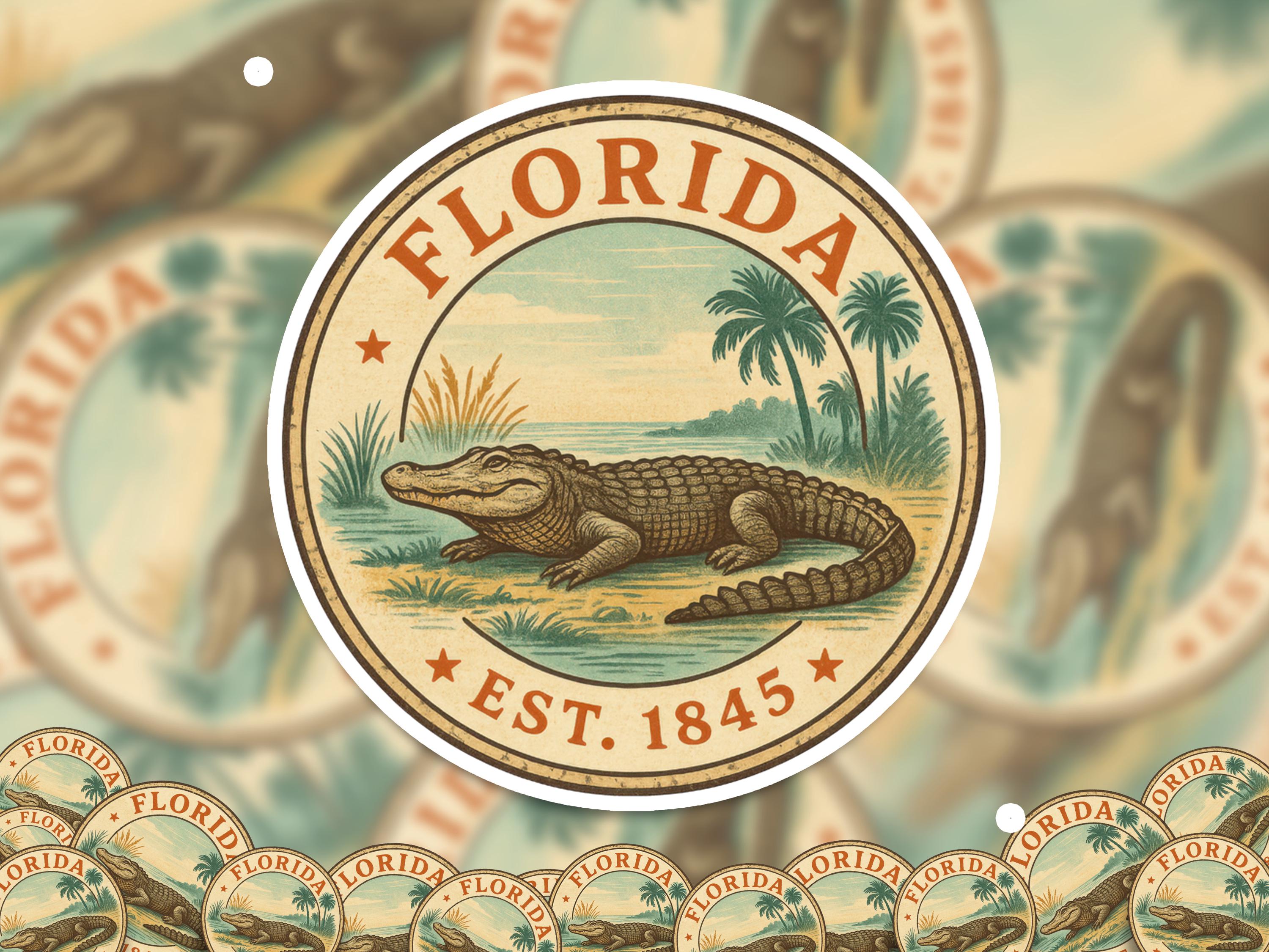 Florida Sticker, Vintage US States Retro Decal, Waterproof Retro Travel Collection for Laptop Tumbler