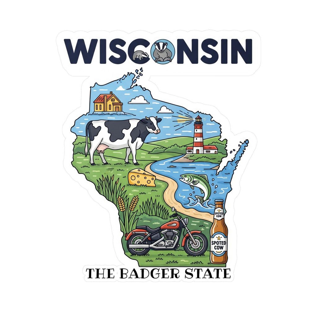 Wisconsin State Sticker, USA Kiss-Cut Vinyl, Landmark Waterproof Decal, United States Travel Collection