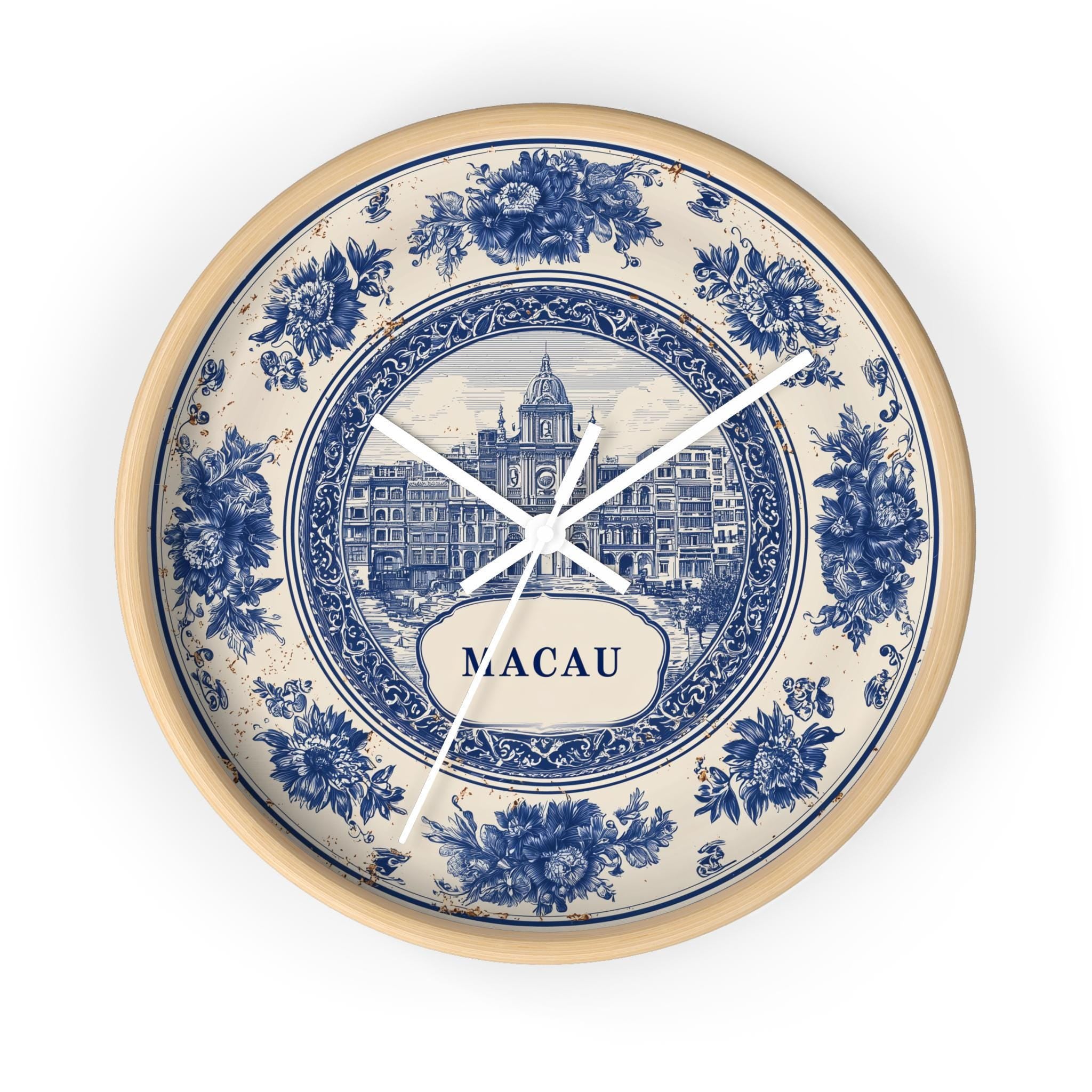 Macau China Wall Clock, Delf style Home Decor, Vintage City Travel Keepsake Art