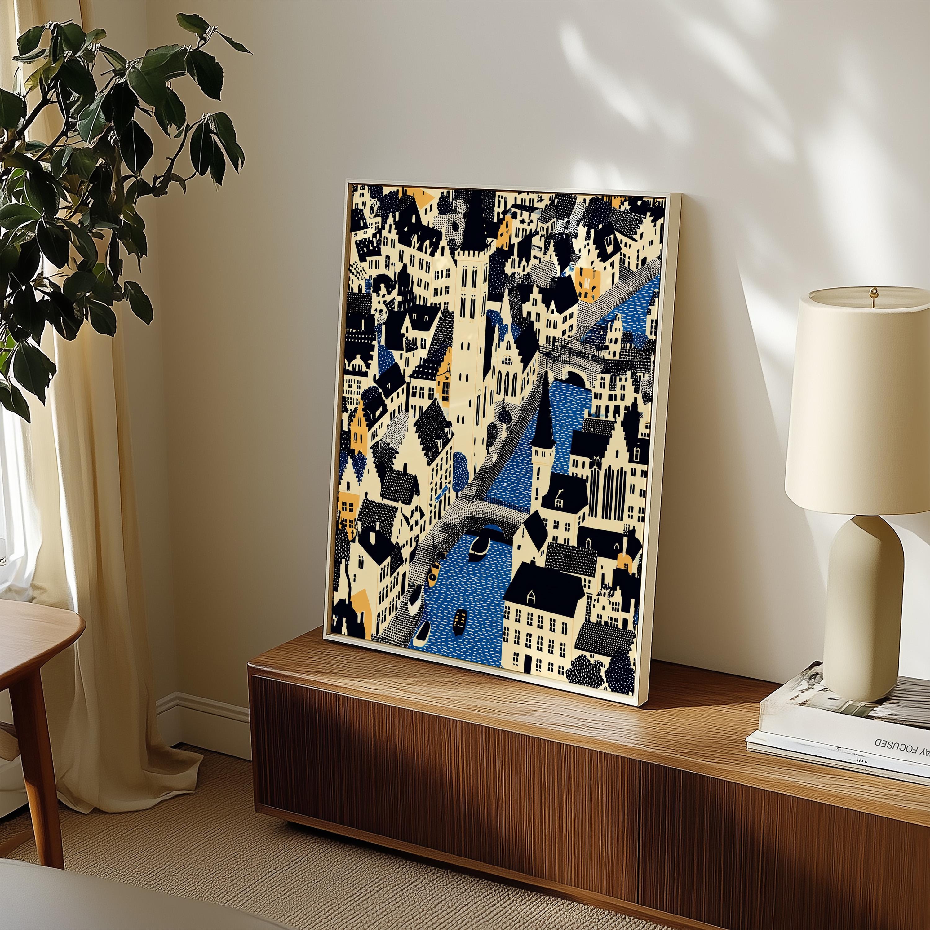 Bruges Belgium Print, Pop Art Modern Wall Art Poster Belgian Travel gift