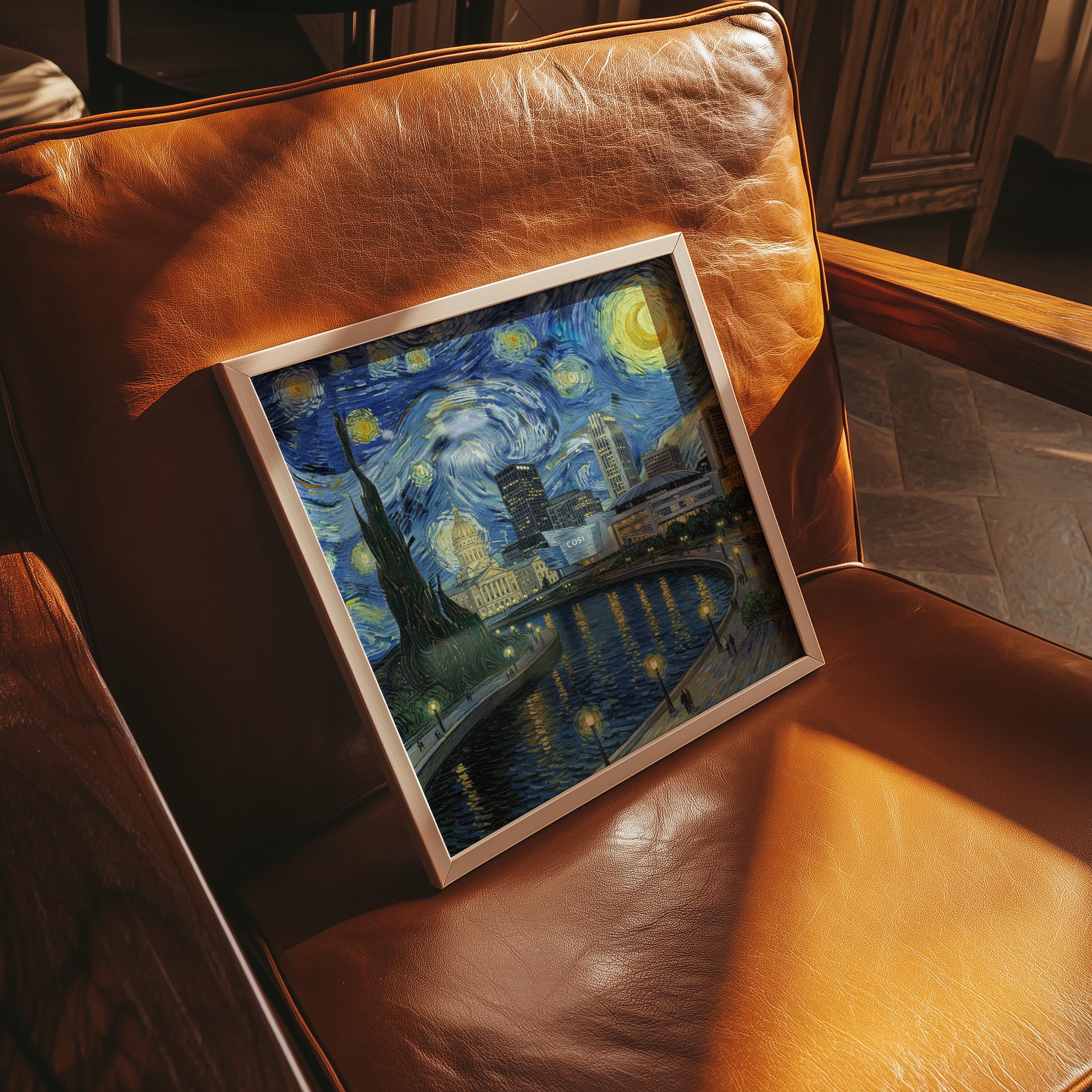 Columbus Ohio Starry Night Wall Art, Van Gogh Print, Travel Gift Home Decor
