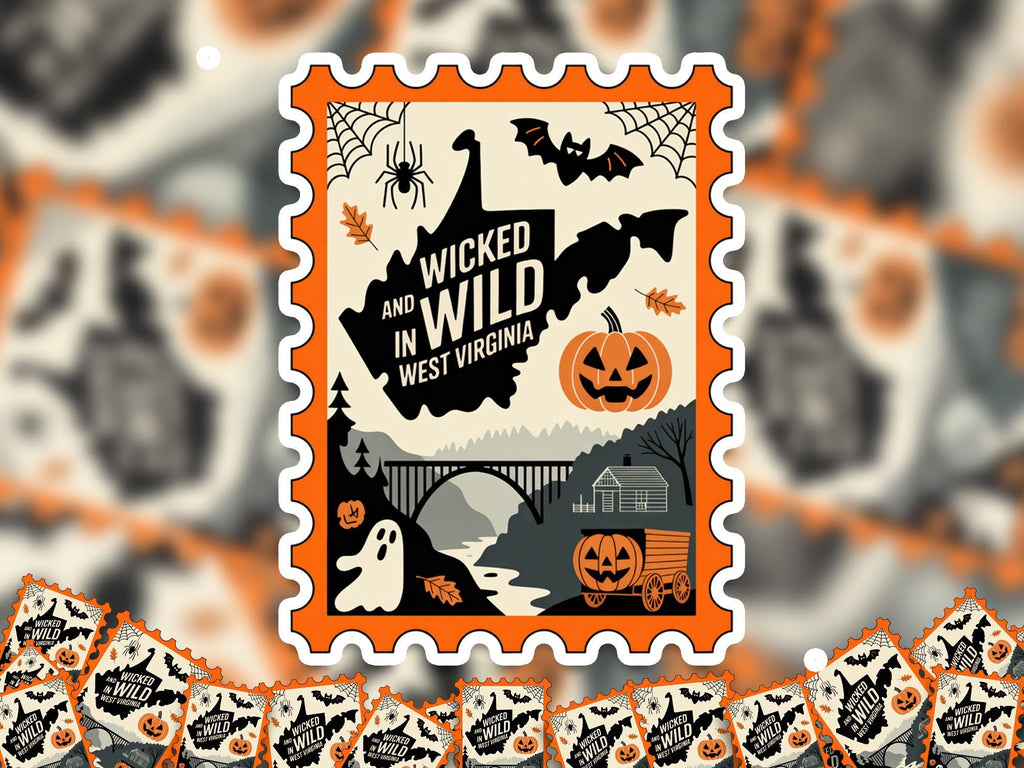 West Virginia Stamp Halloween Sticker, Spooky USA Kiss-Cut Vinyl, Waterproof Decal, United States Travel