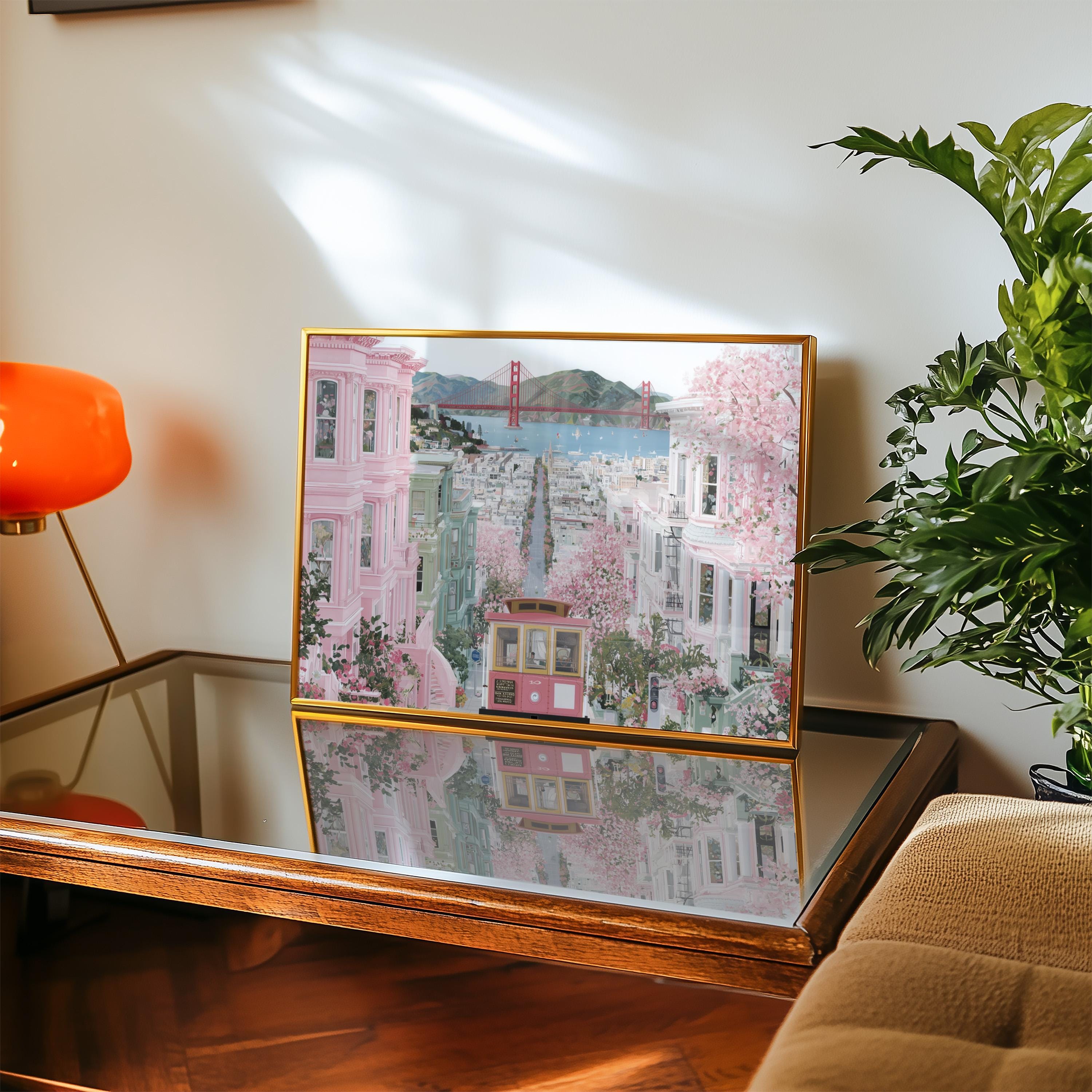 San Francisco Spring Wall Art, Cherry Blossom Floral Travel Gift Decor Large Print Painting
